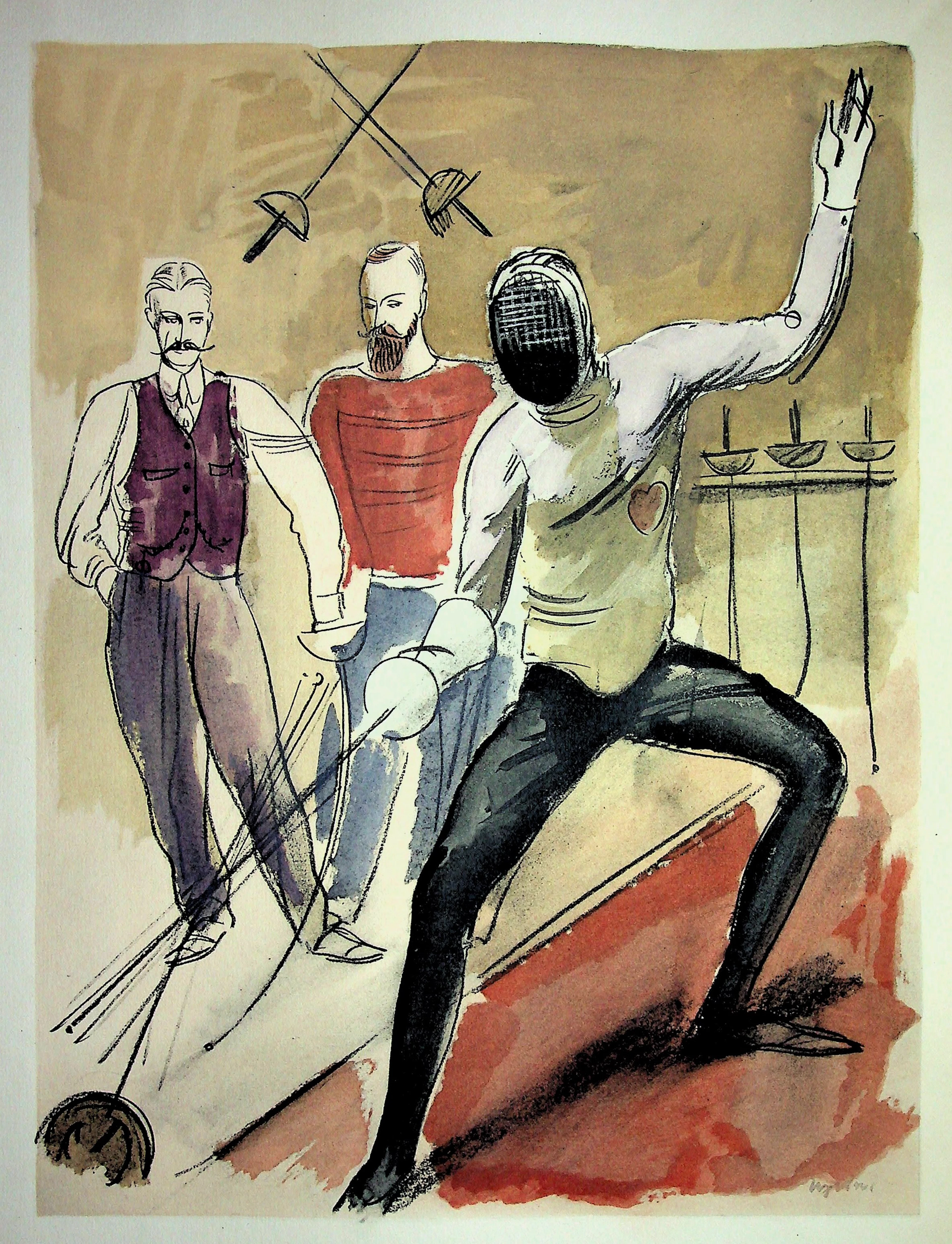 Milivoj UZELAC - L’escrime, Leçon de fleuret - Lithographie originale signée