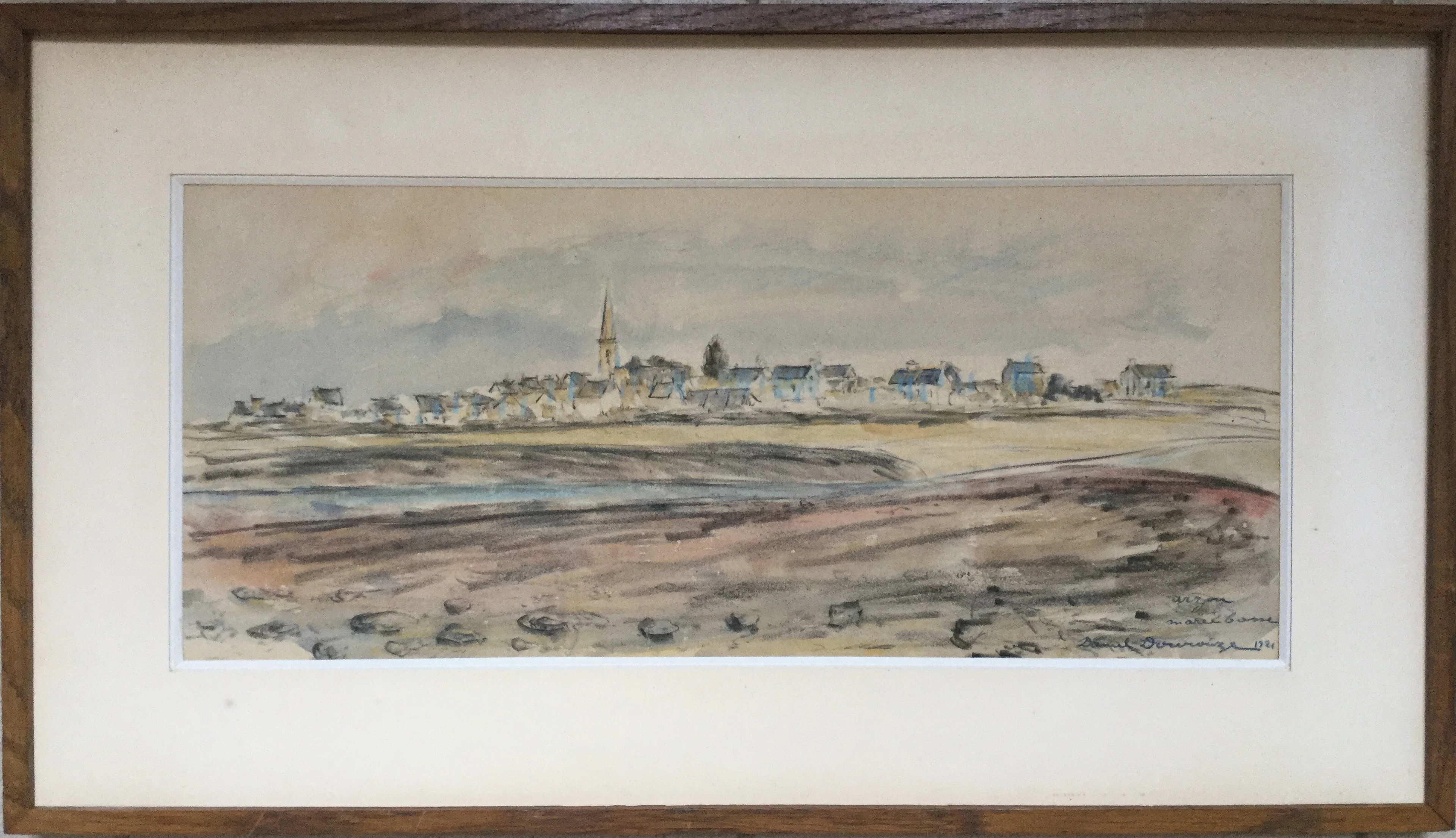 Daniel DOUROUZE - Arzon à marée basse ,1921 - Aquarelle et fusain signé