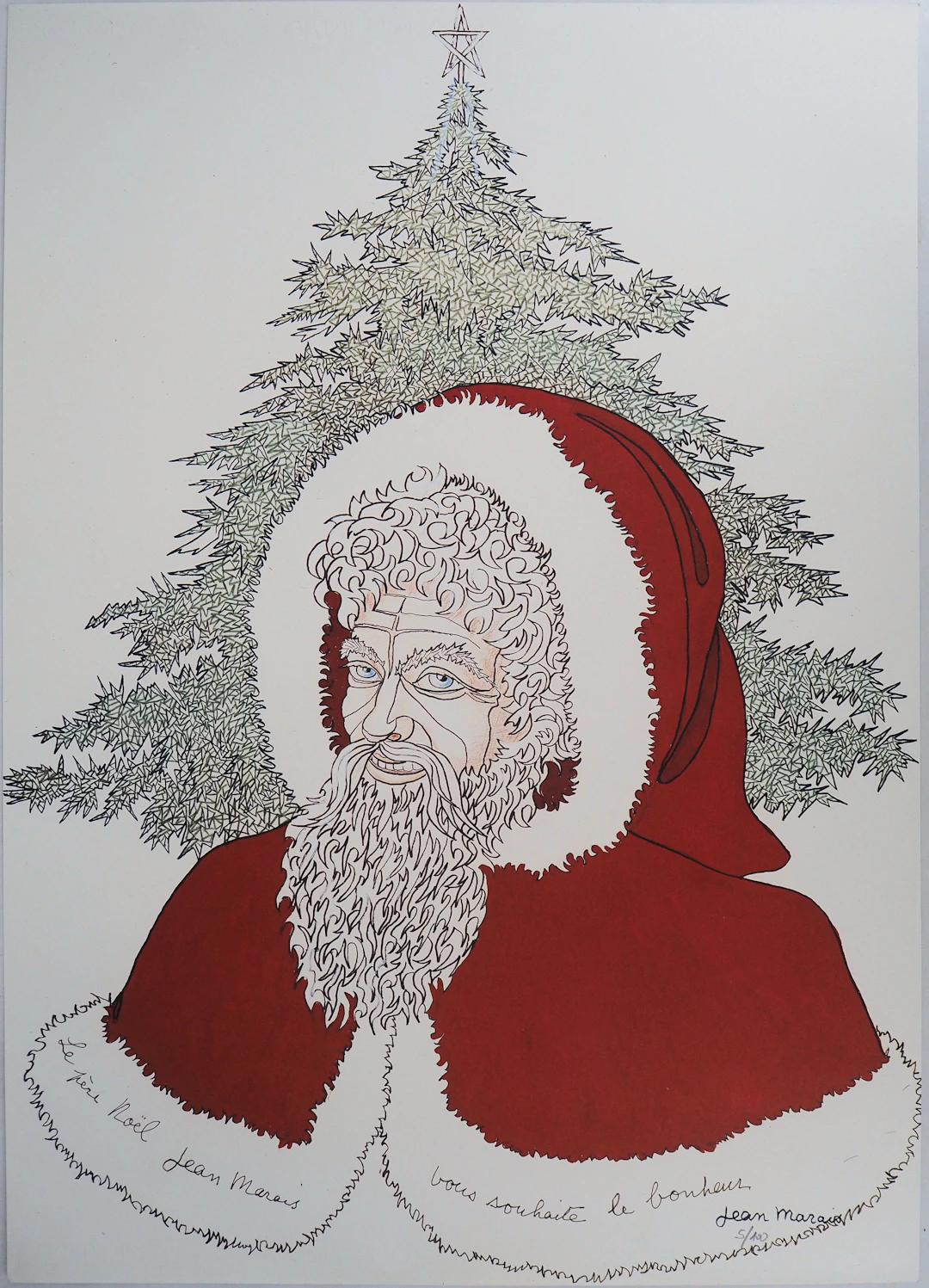 Jean MARAIS - Père Noël - Lithographie en couleurs Signée
