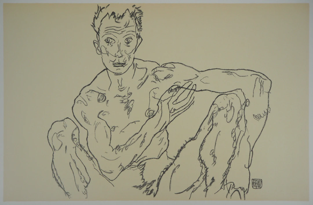 Egon SCHIELE (d’après) : Autoportrait - Lithographie signée