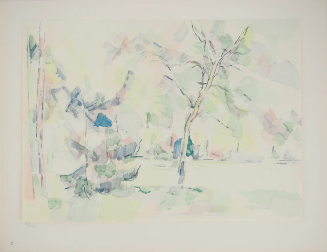 Paul CEZANNE : Sous-bois, Lithographie et pochoir