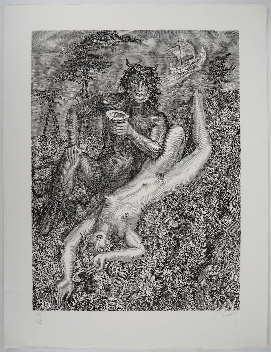 Albert DECARIS : Femme et faune, Gravure originale signée