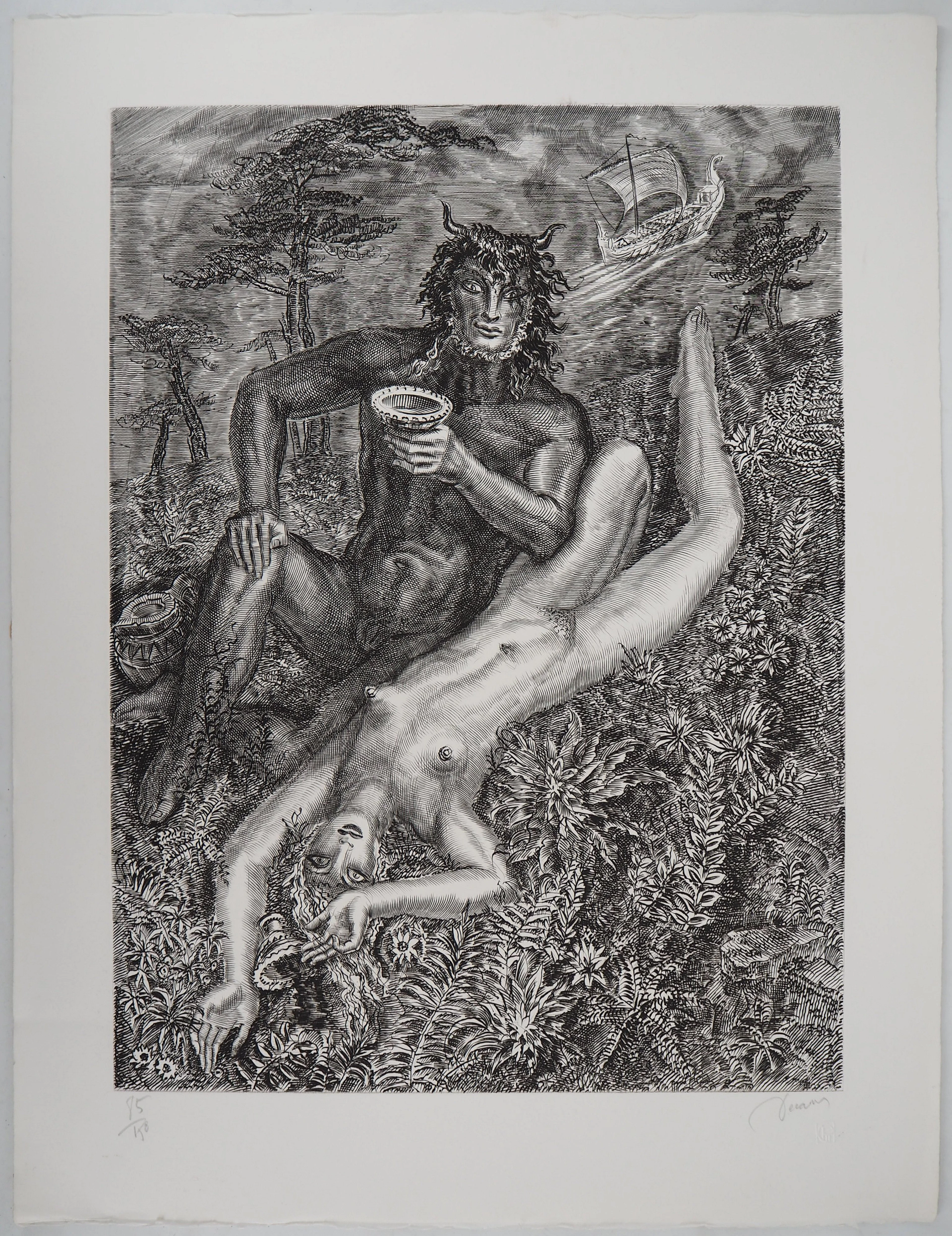 Albert DECARIS : Femme et faune, Gravure originale signée