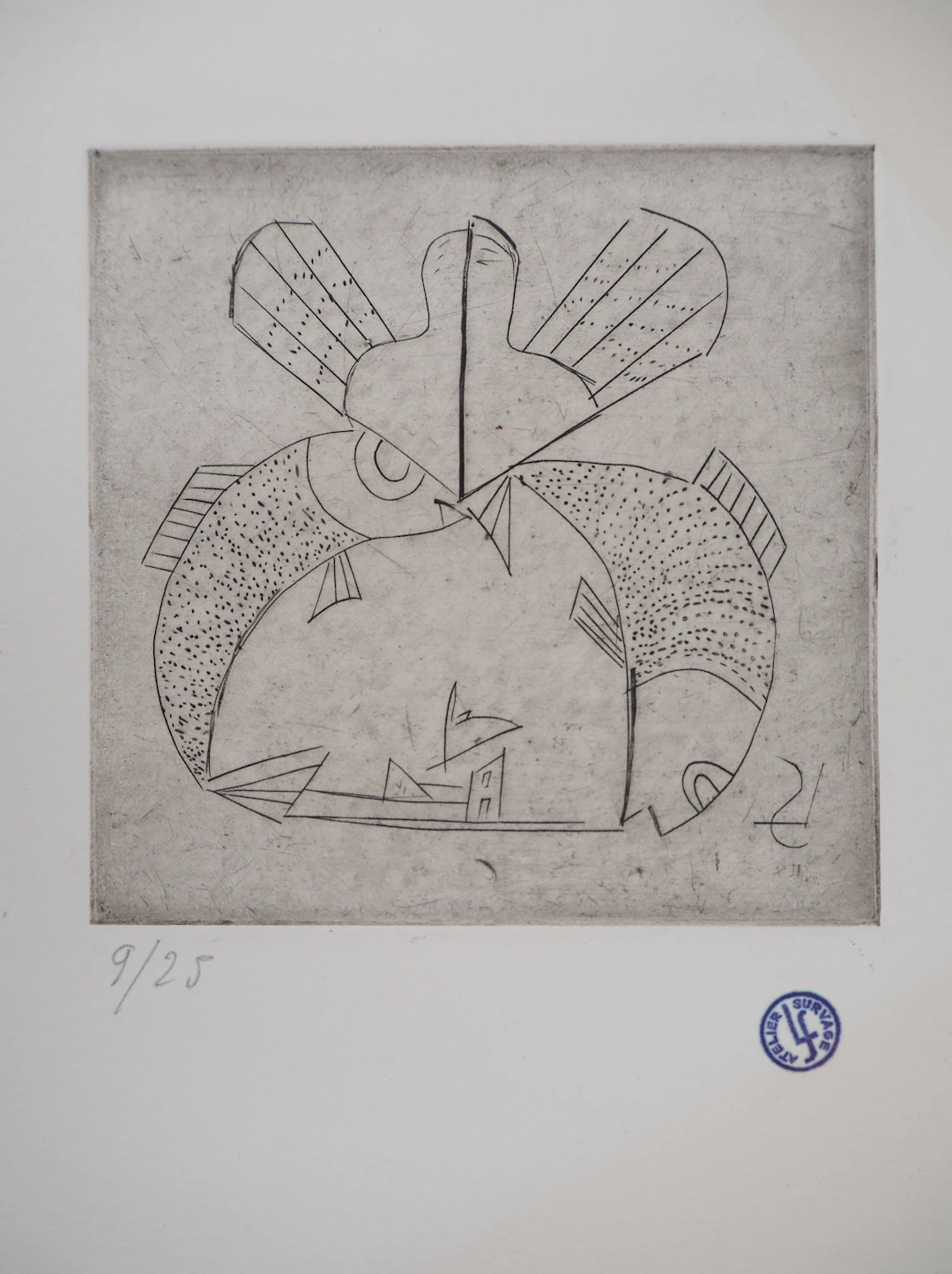 Léopold SURVAGE - Les poissons - Gravure originale, Signée