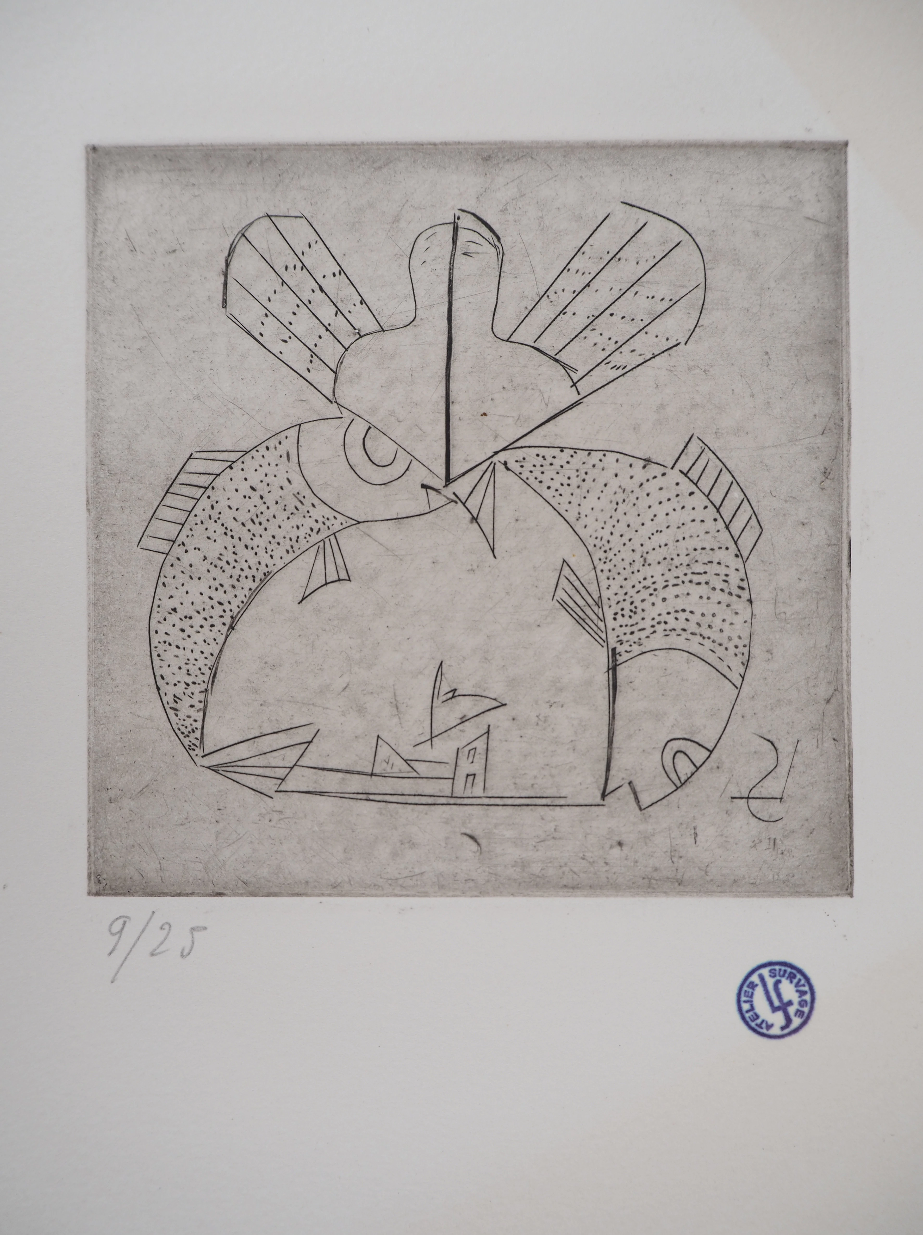 Léopold SURVAGE - Les poissons - Gravure originale, Signée