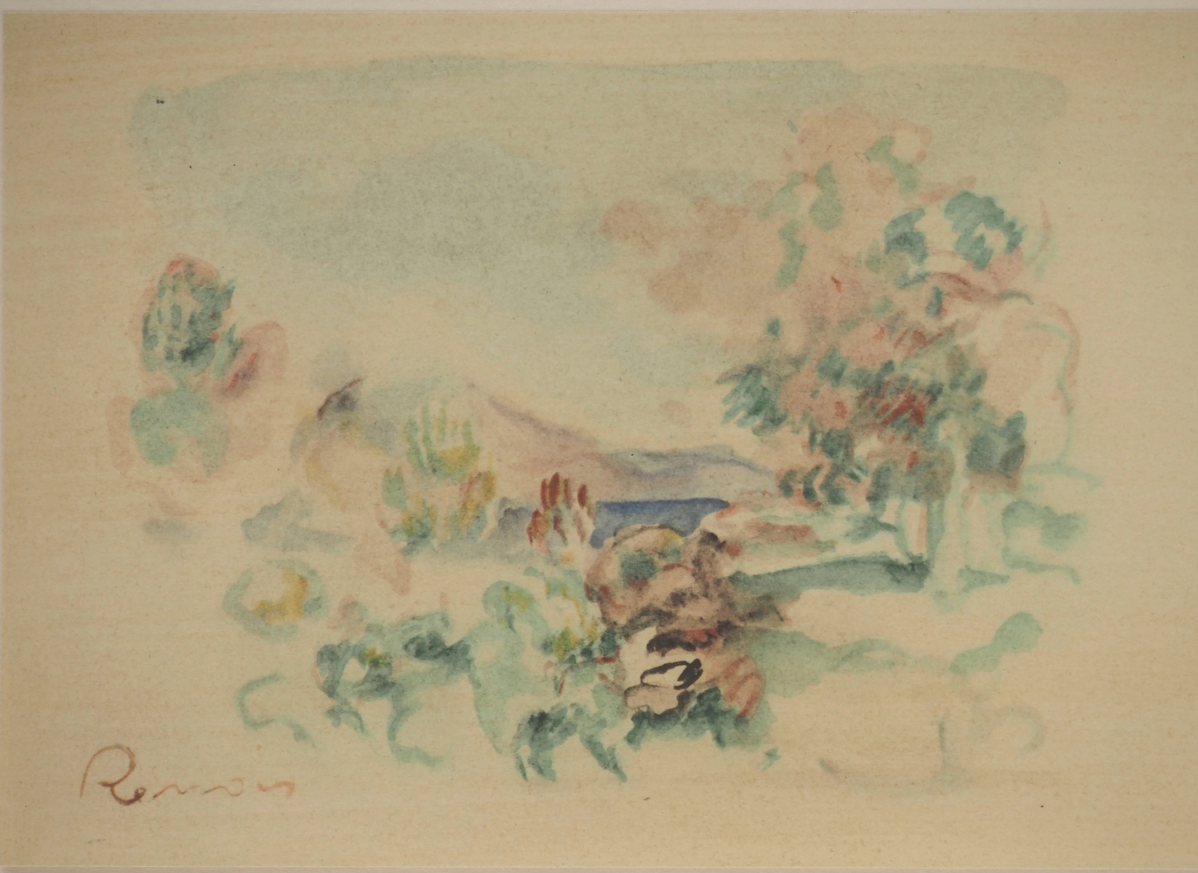 Pierre-Auguste RENOIR : Cagnes, La mer au loin, Lithographie et pochoir signée