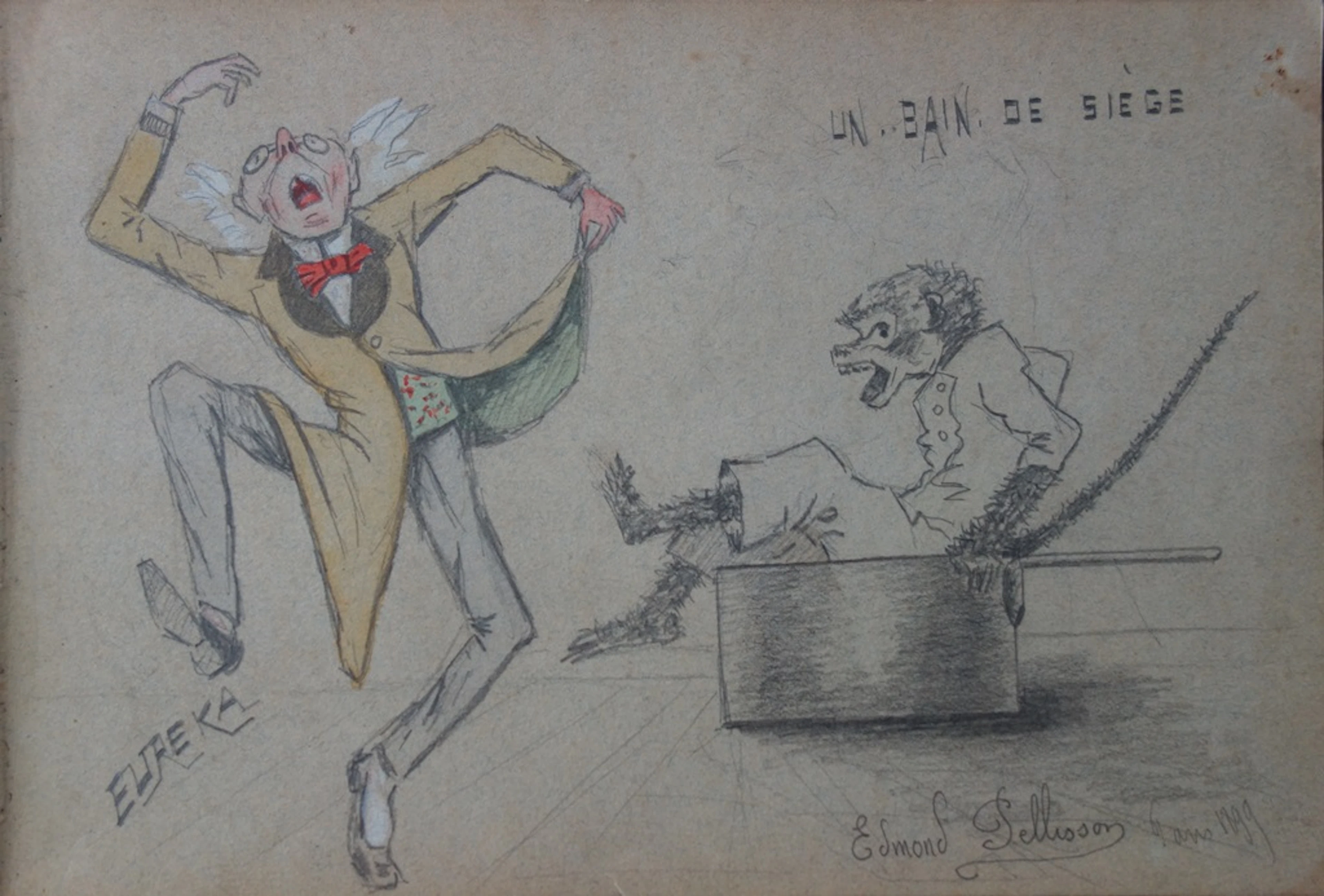 Edmond PELLISSON : Caricature, un bain de siège - Dessin original