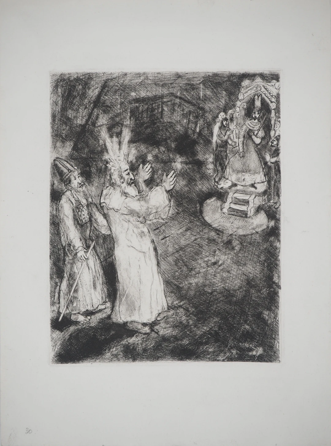 Marc CHAGALL : Moïse et Aaron devant Pharaon, Gravure originale