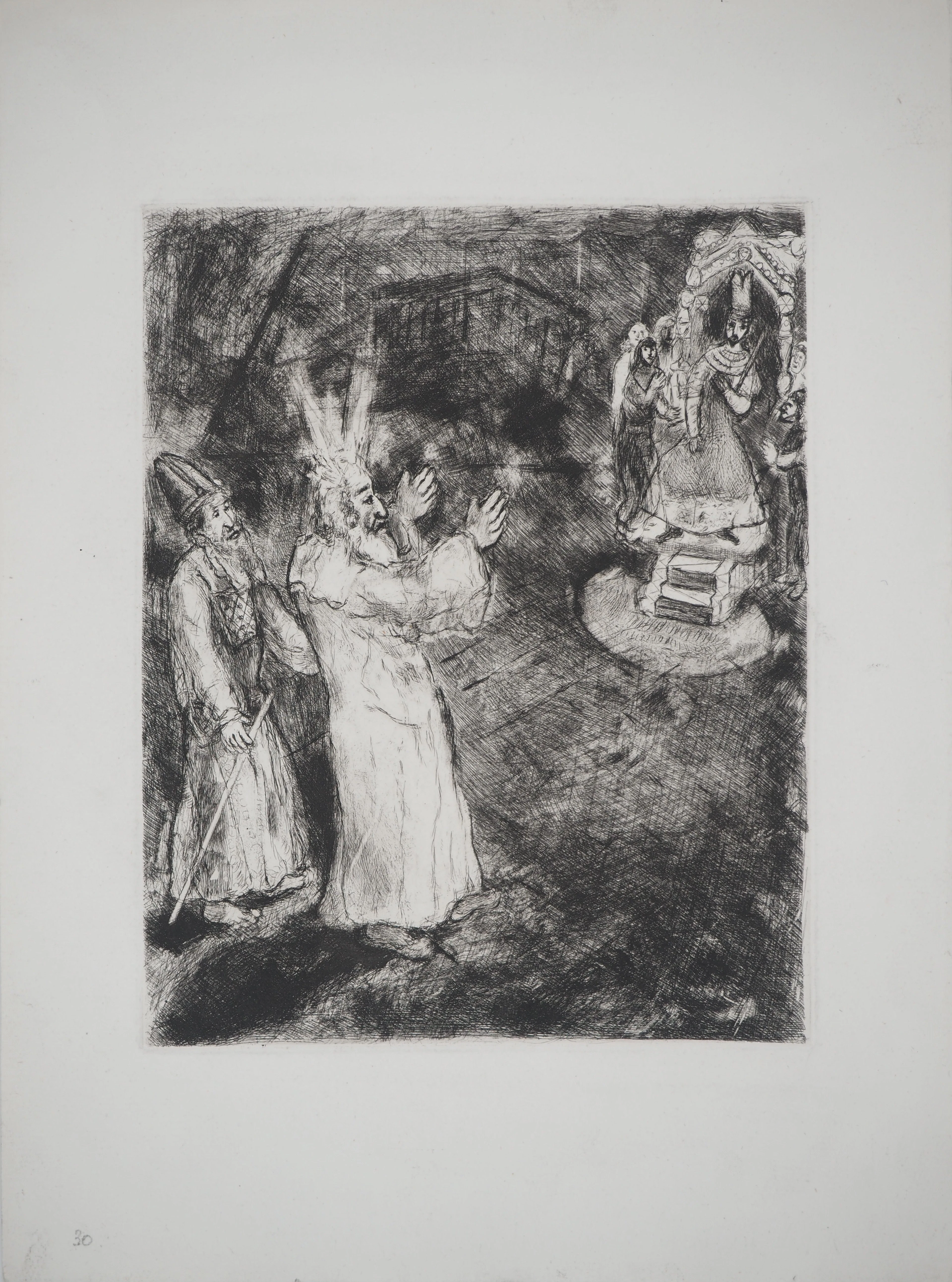 Marc CHAGALL : Moïse et Aaron devant Pharaon, Gravure originale