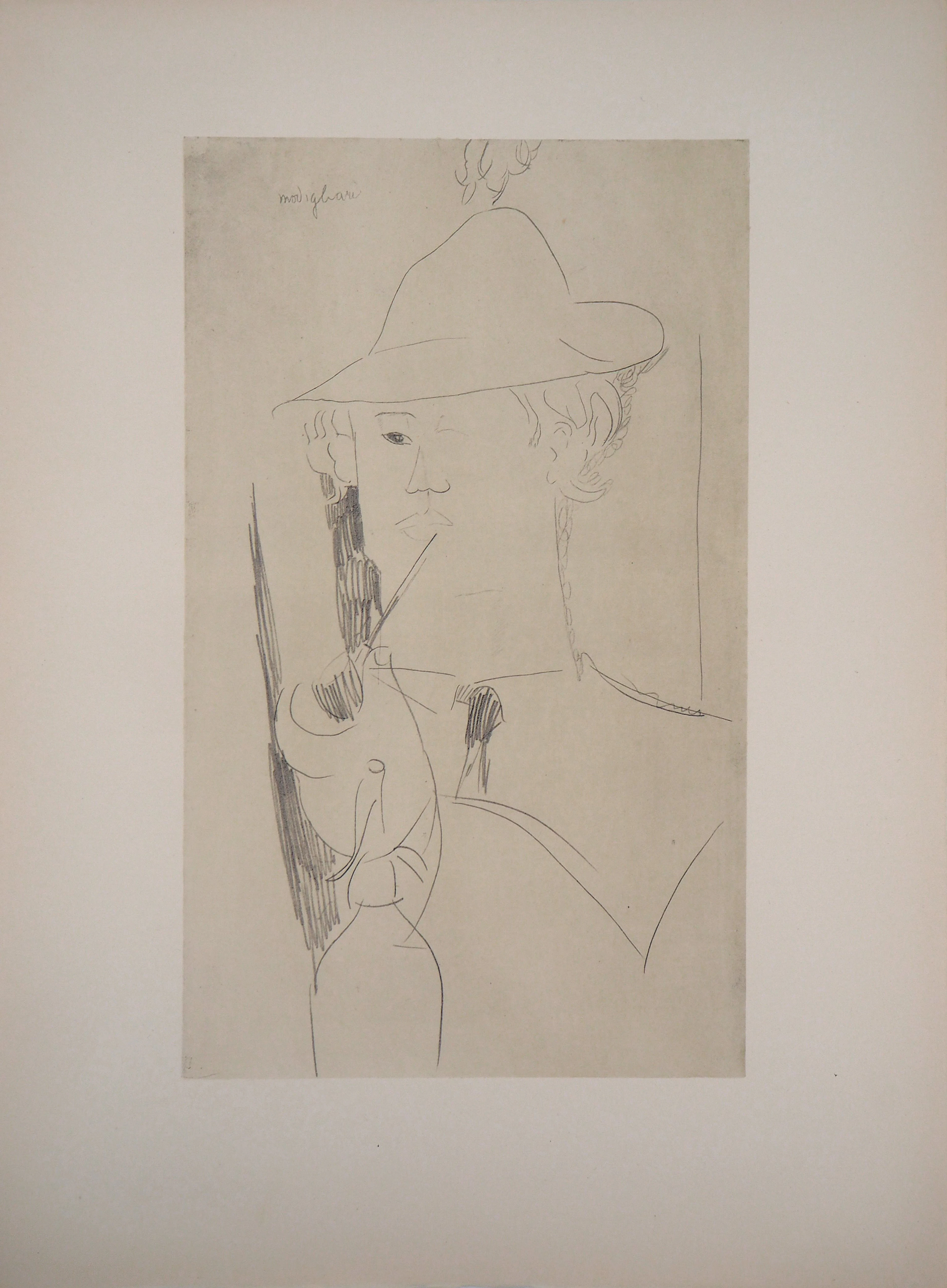 Amedeo MODIGLIANI (d’après) : Vlaminck à la pipe - Lithographie signée