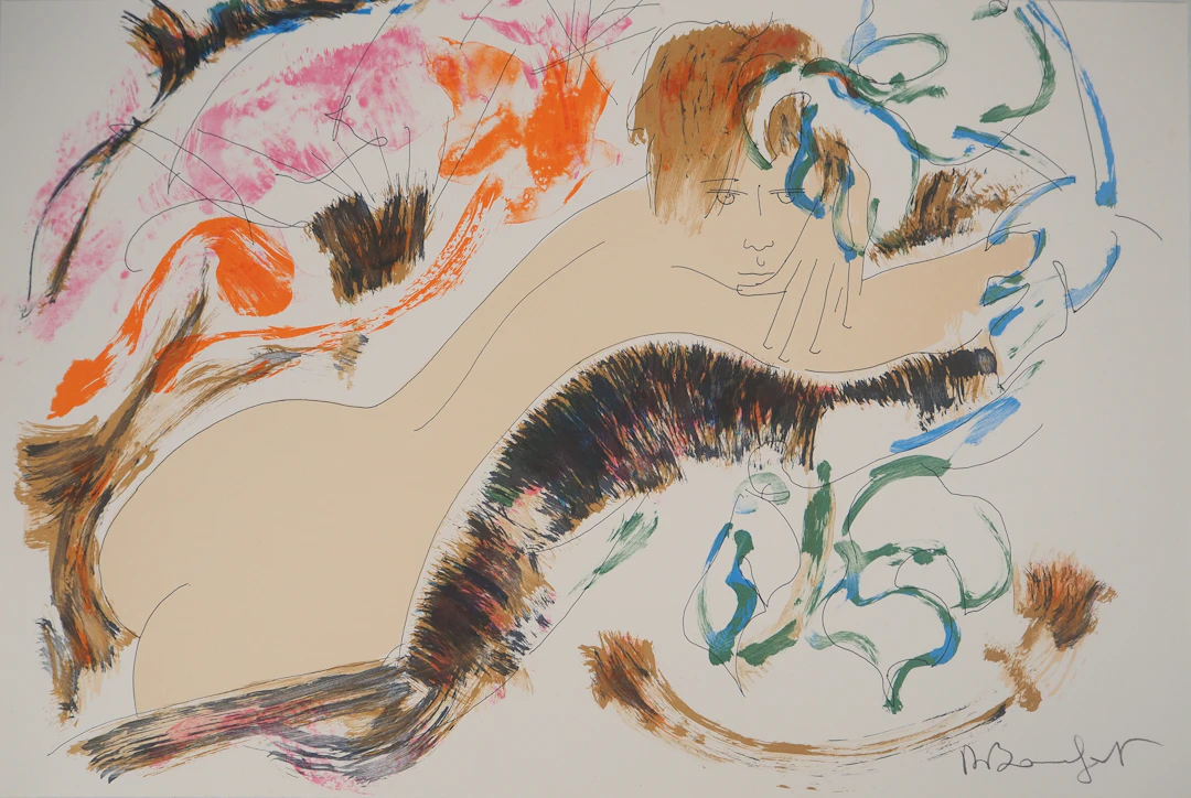 Alain BONNEFOIT : Nu au fond sauvage - Lithographie originale signée