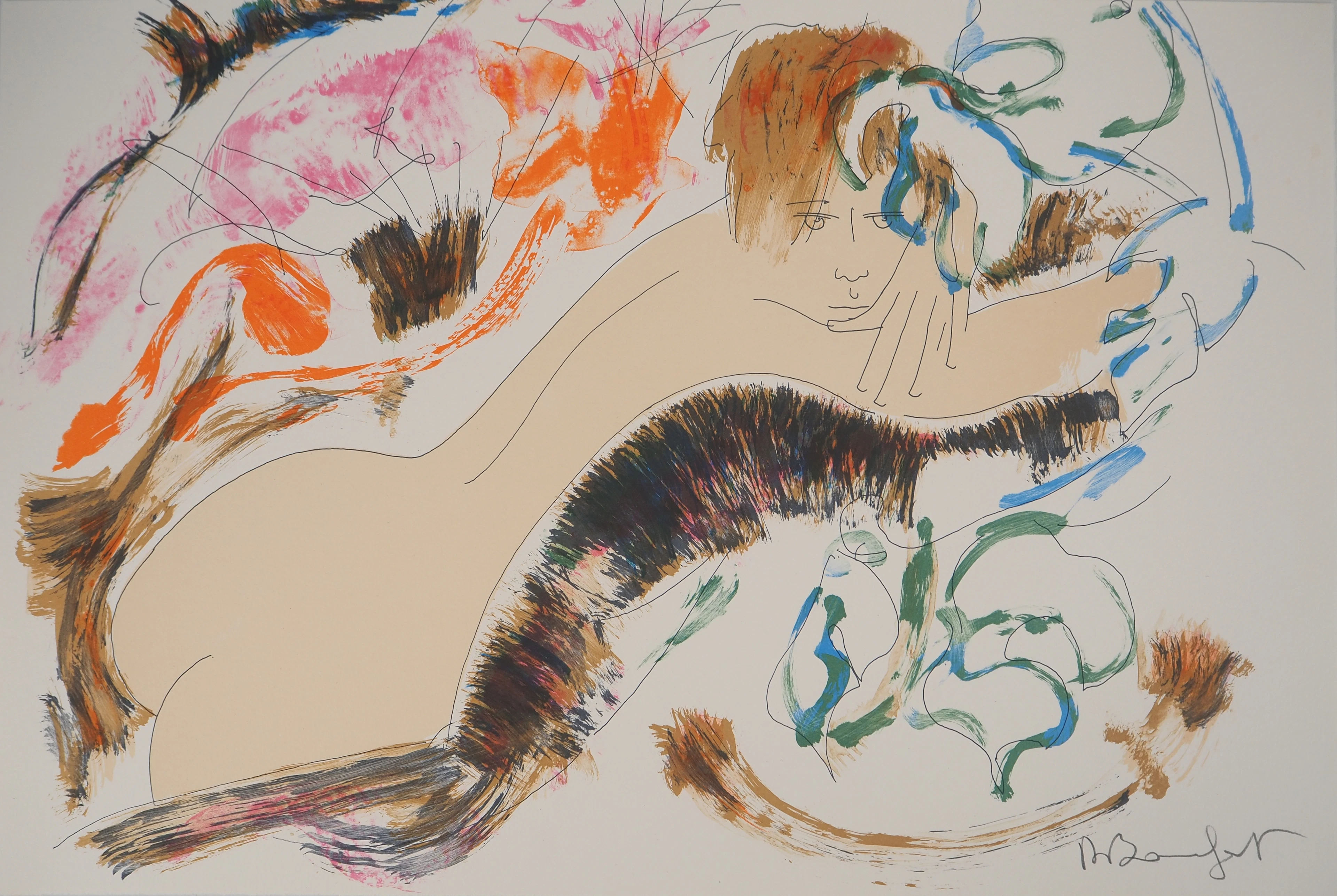Alain BONNEFOIT : Nu au fond sauvage - Lithographie originale signée