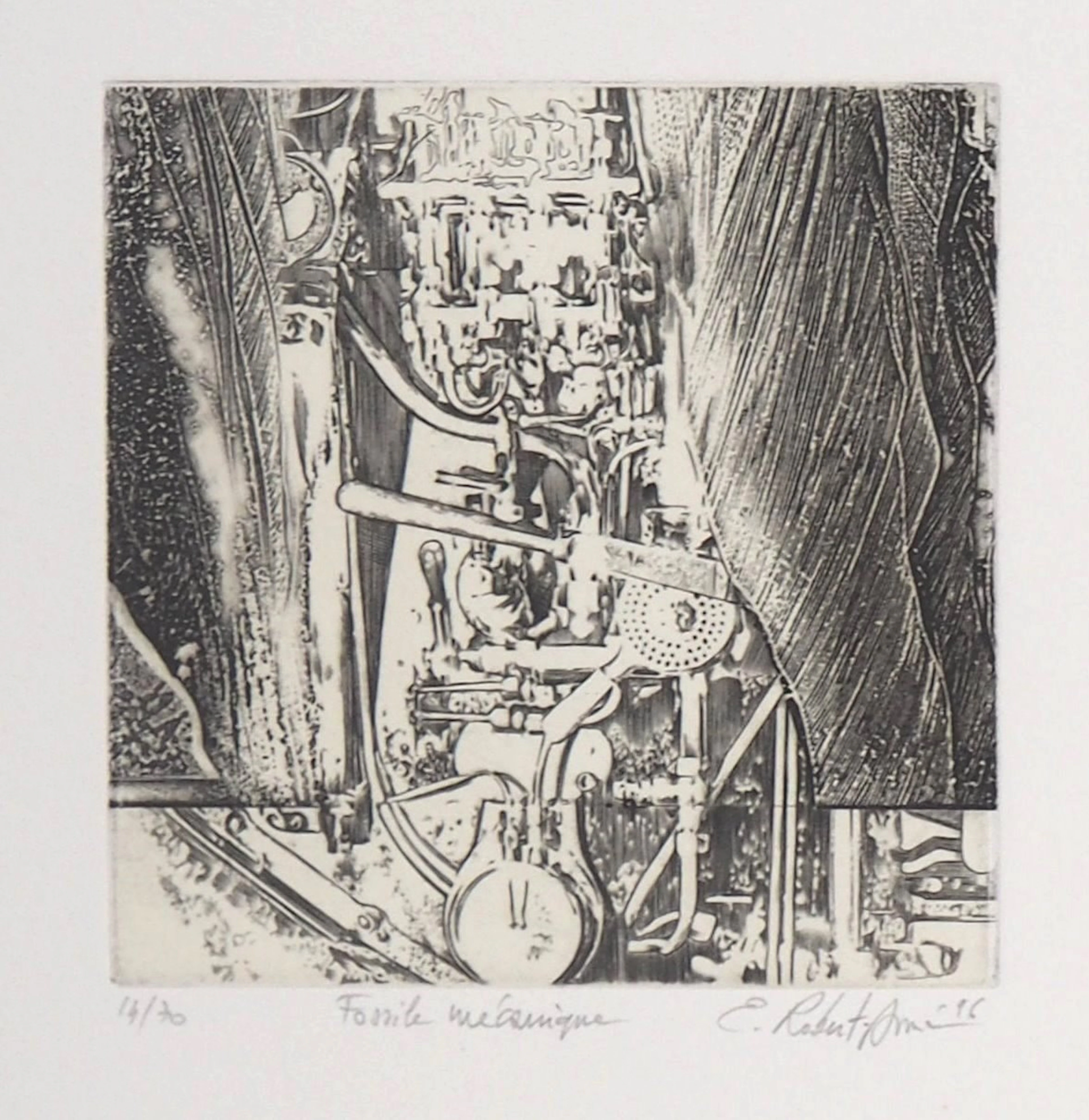 Eric ROBERT-AYME : Fossile mécanique, 1996 - Gravure originale signée
