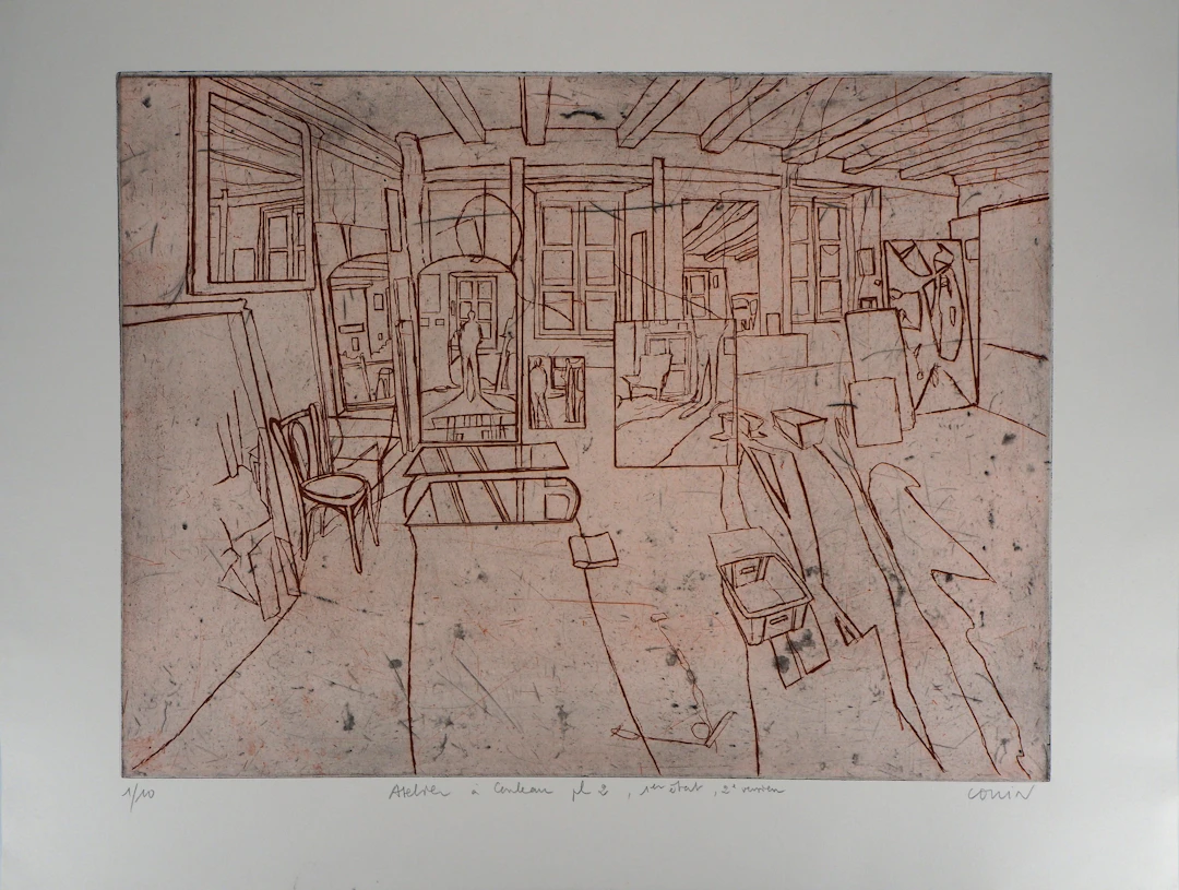 Pierre COLLIN : L’atelier version sanguine - Gravure Originale Signée