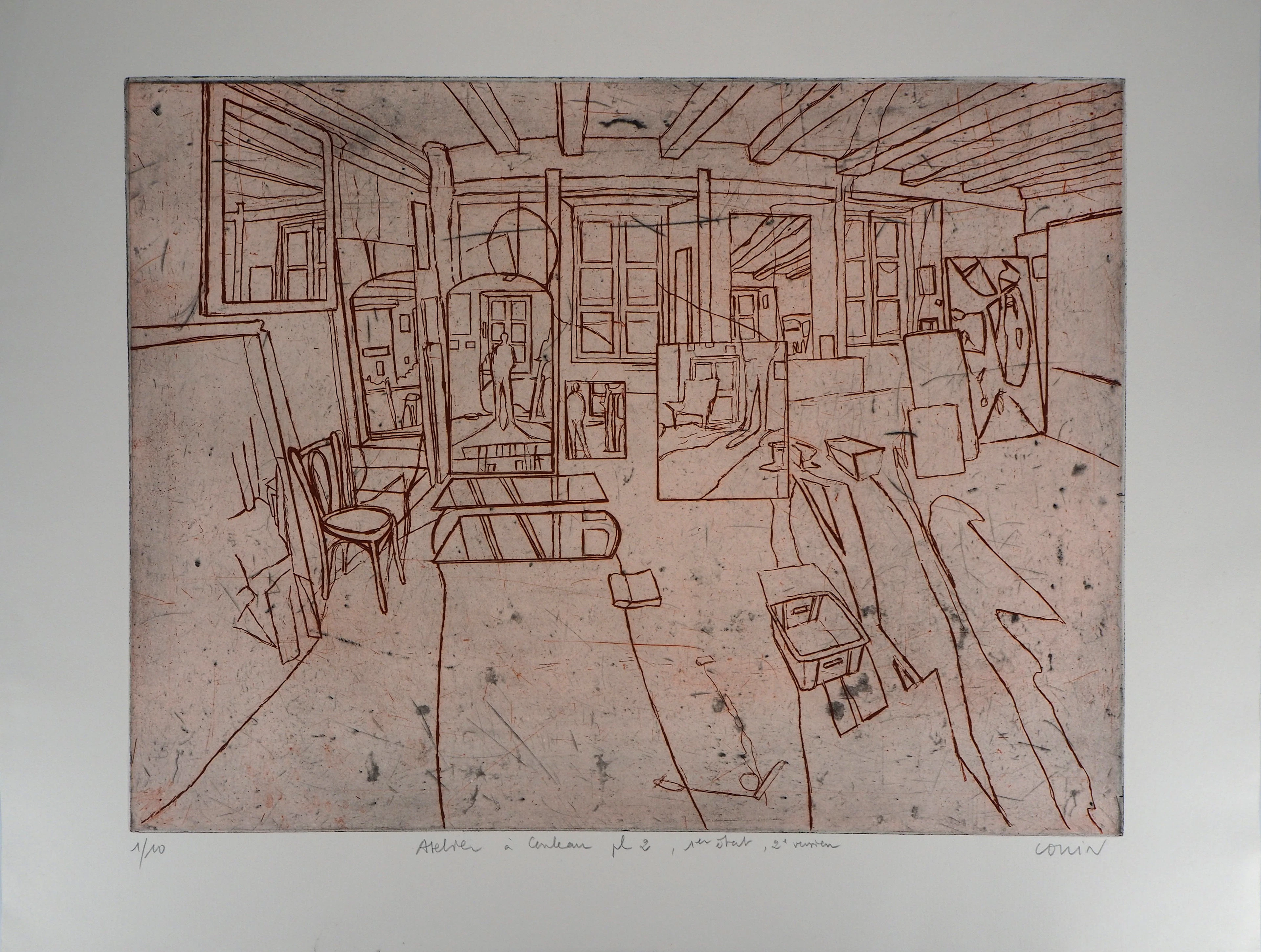 Pierre COLLIN : L’atelier version sanguine - Gravure Originale Signée