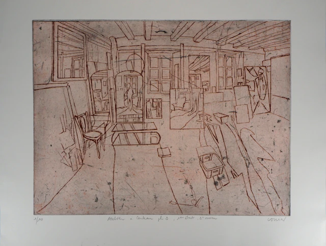 Pierre COLLIN : L’atelier version sanguine - Gravure Originale Signée