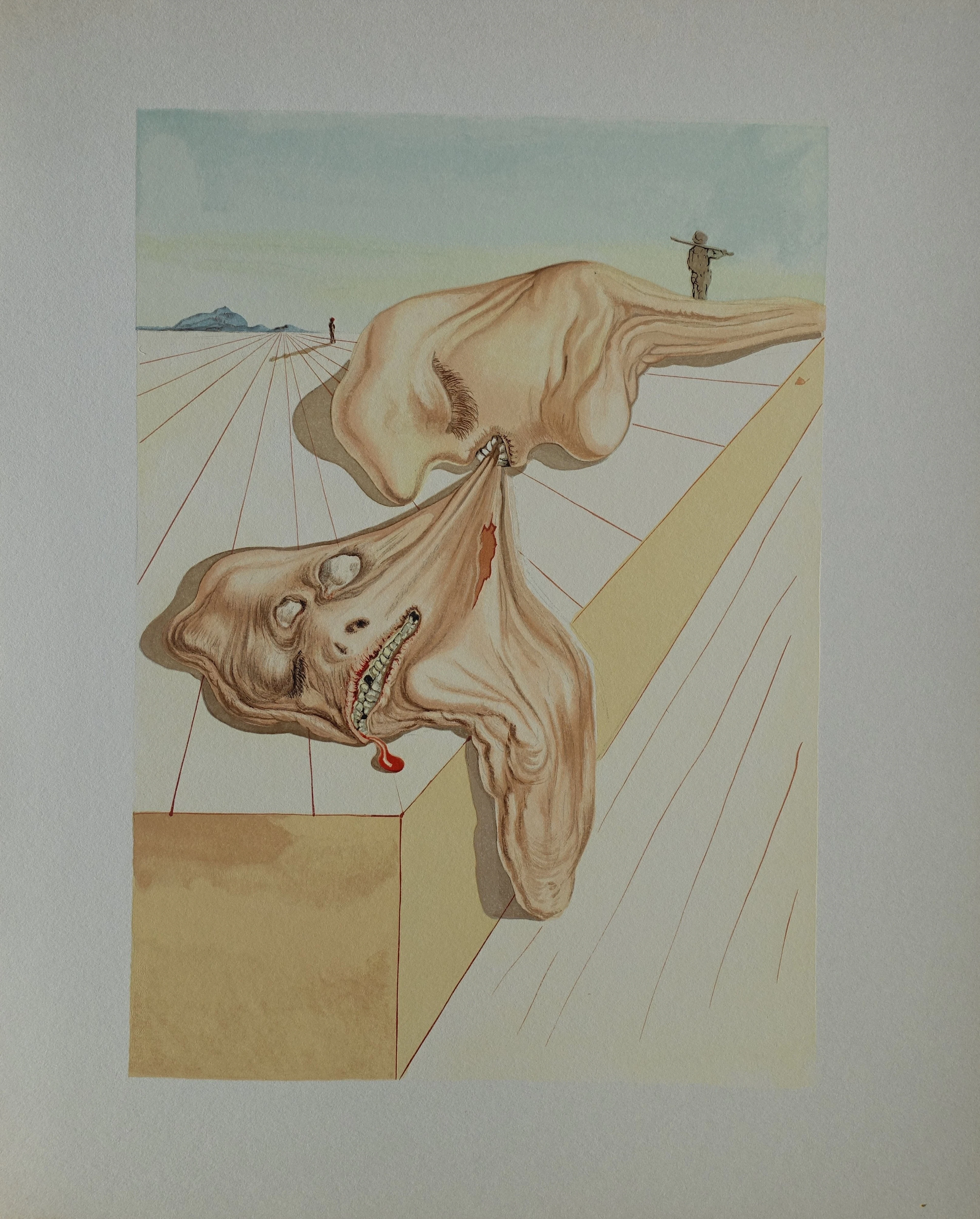 Salvador DALI : Les hommes qui se dévorent, Bois gravé original