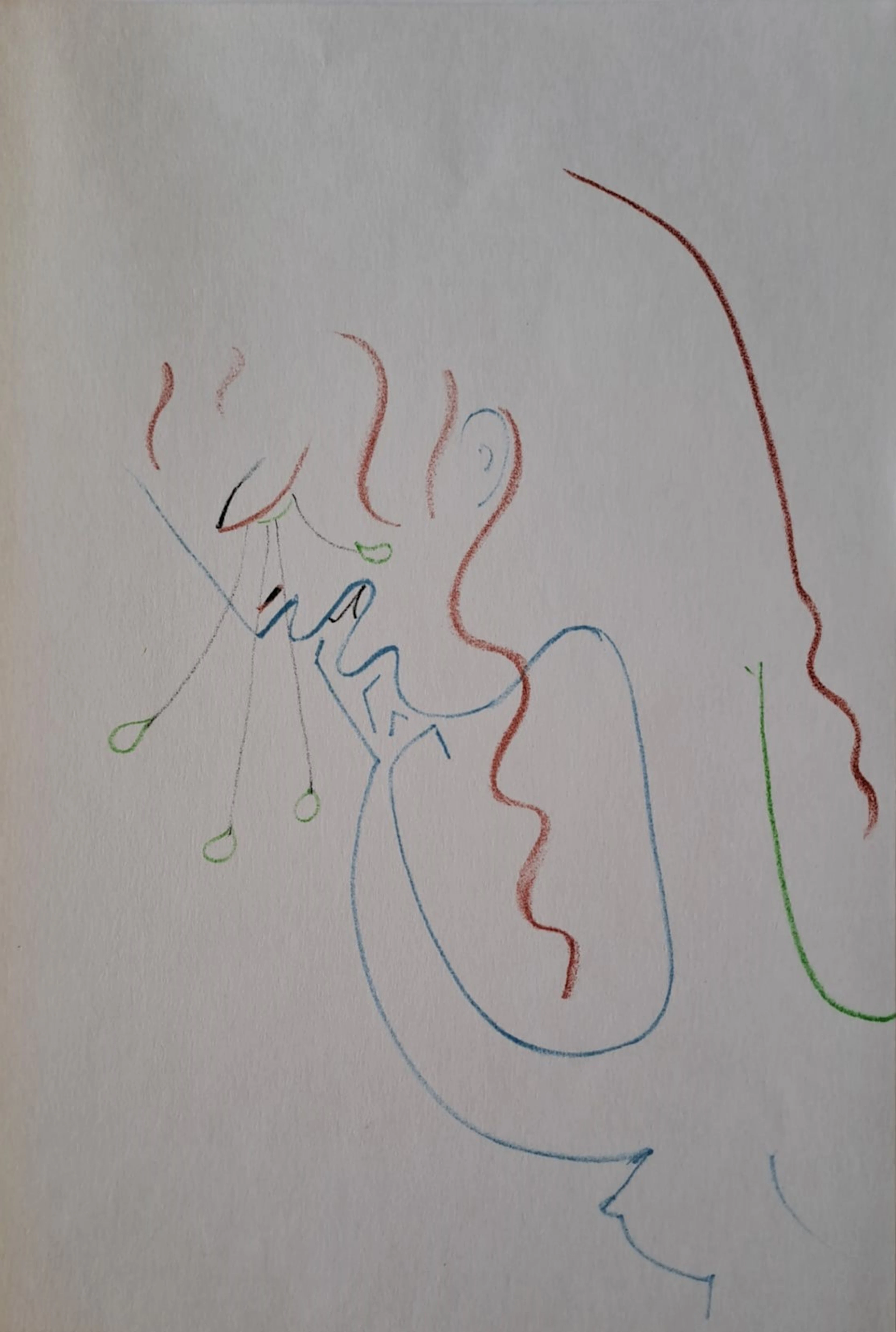 Jean Cocteau - L’homme qui pleure - Lithographie originale en couleur