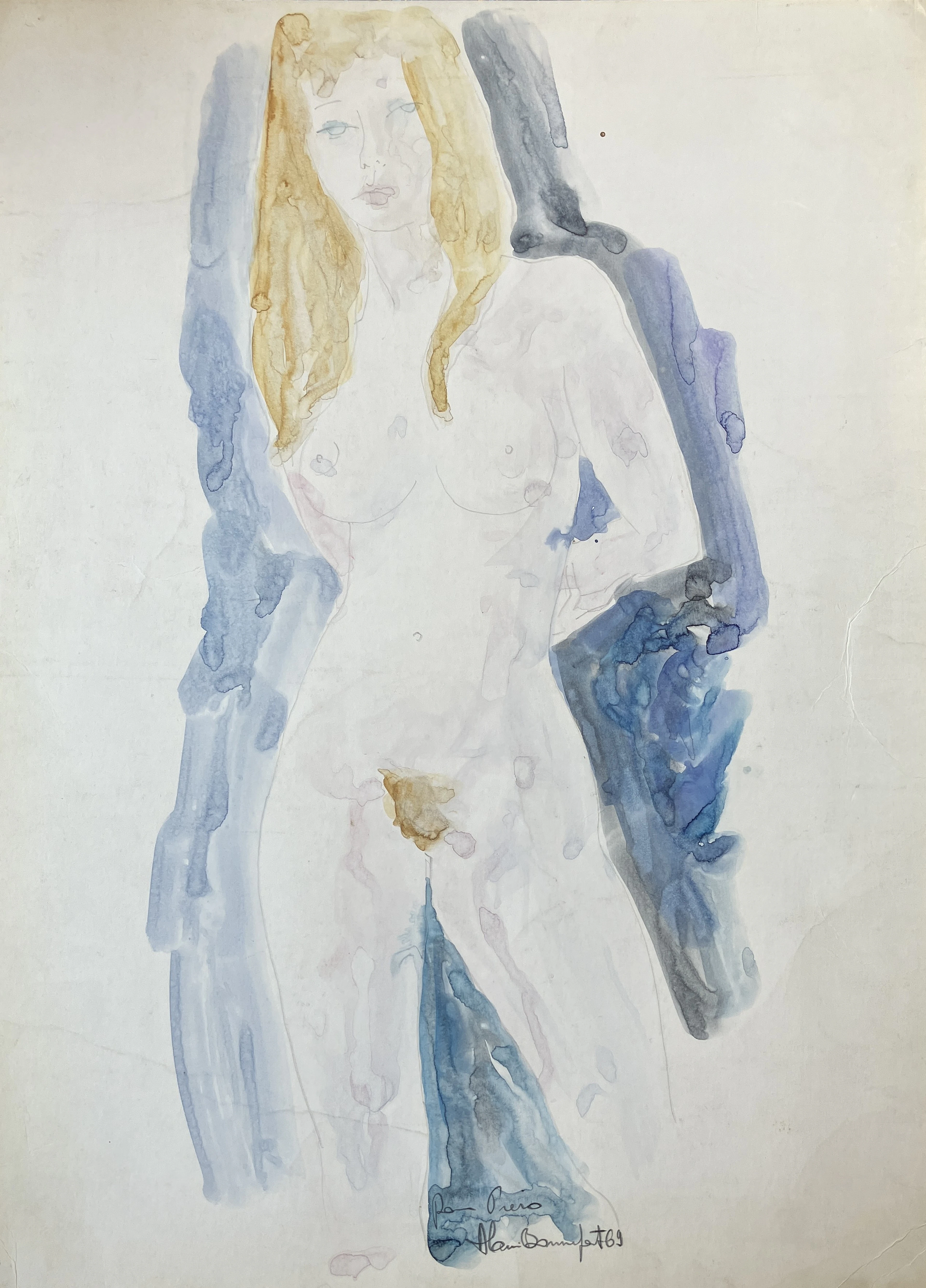 Alain BONNEFOIT - "Joséphine", 1969, dessin aquarellé