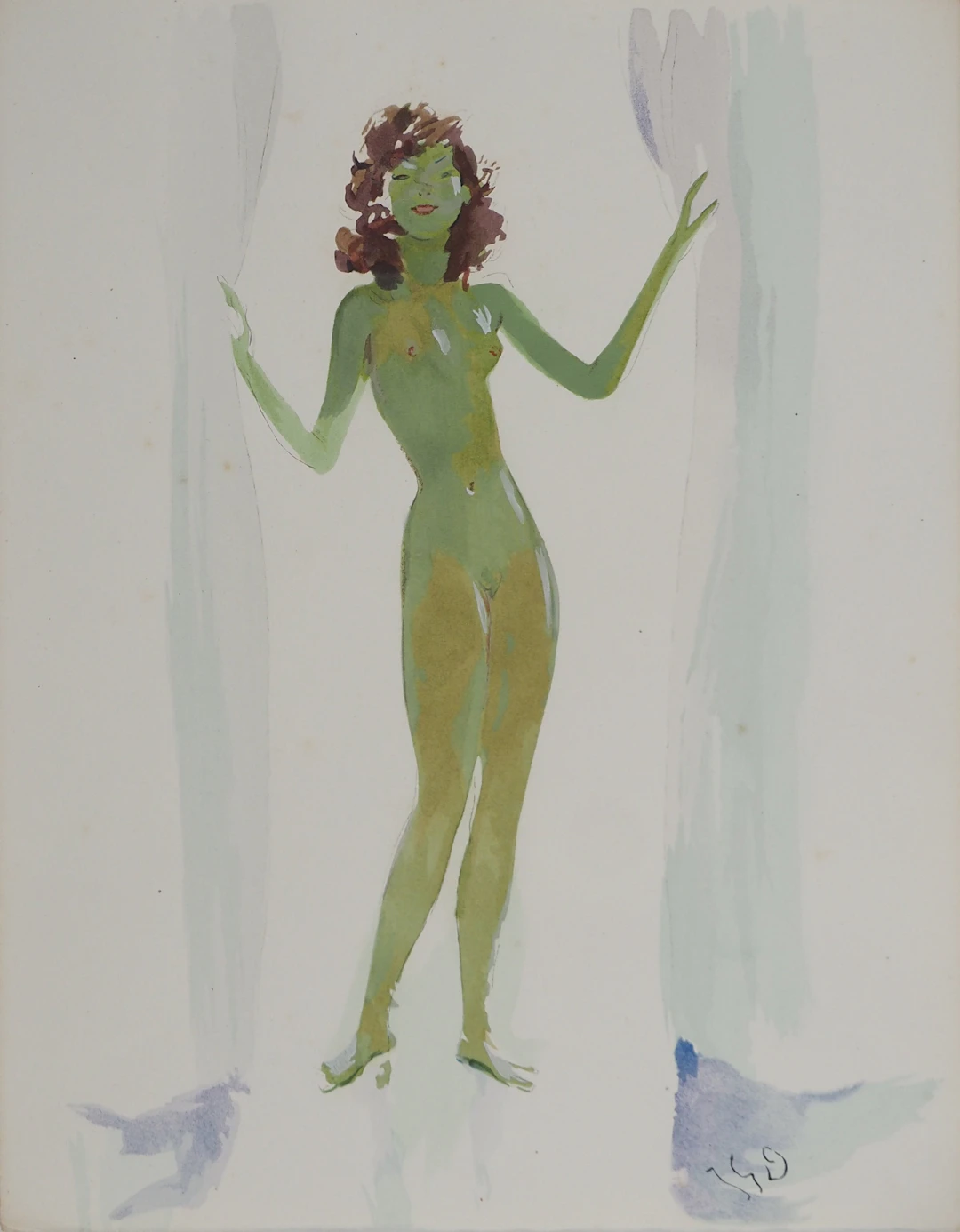Jean-Gabriel DOMERGUE : Femme nue, Lithographie et pochoir signée