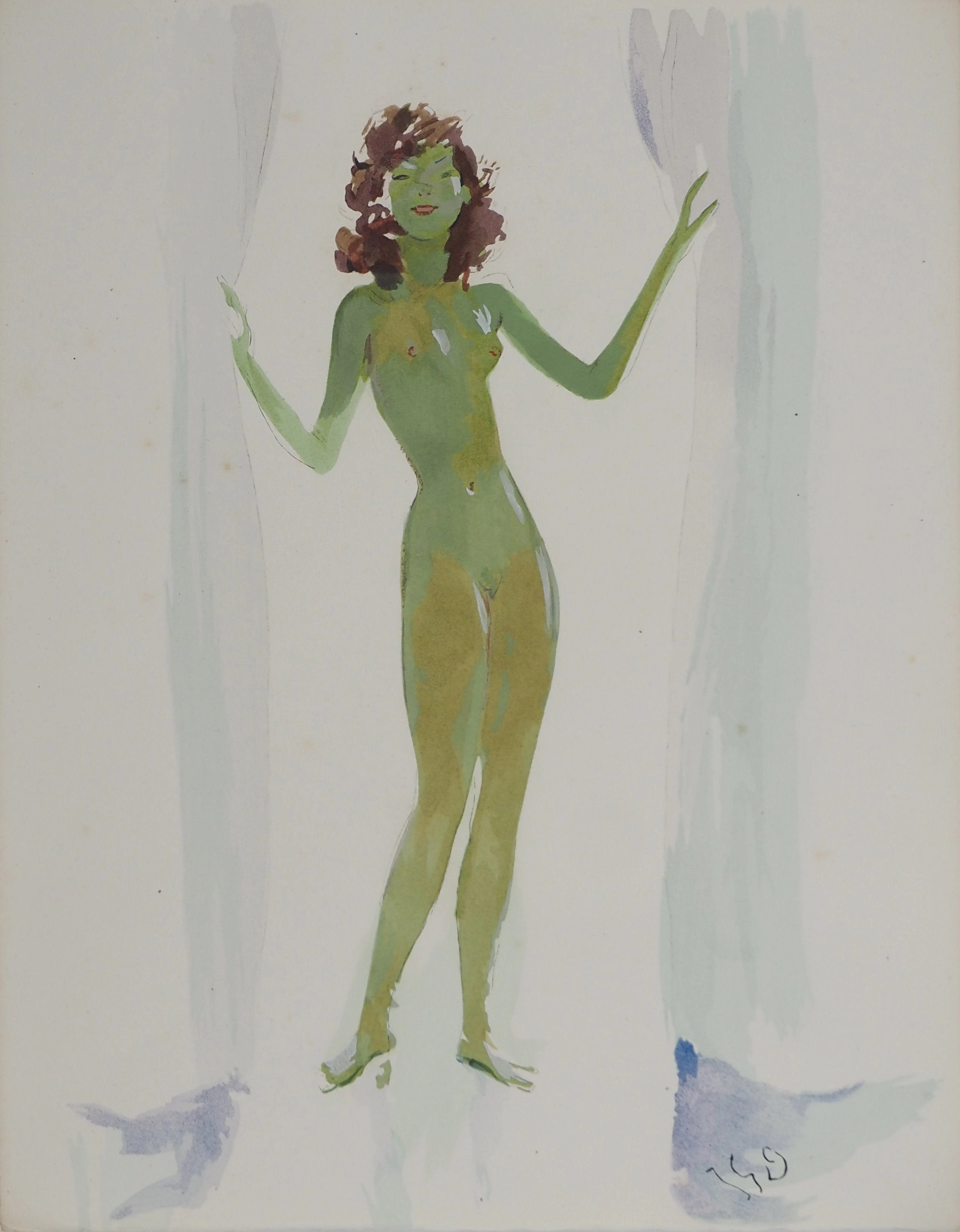 Jean-Gabriel DOMERGUE : Femme nue, Lithographie et pochoir signée