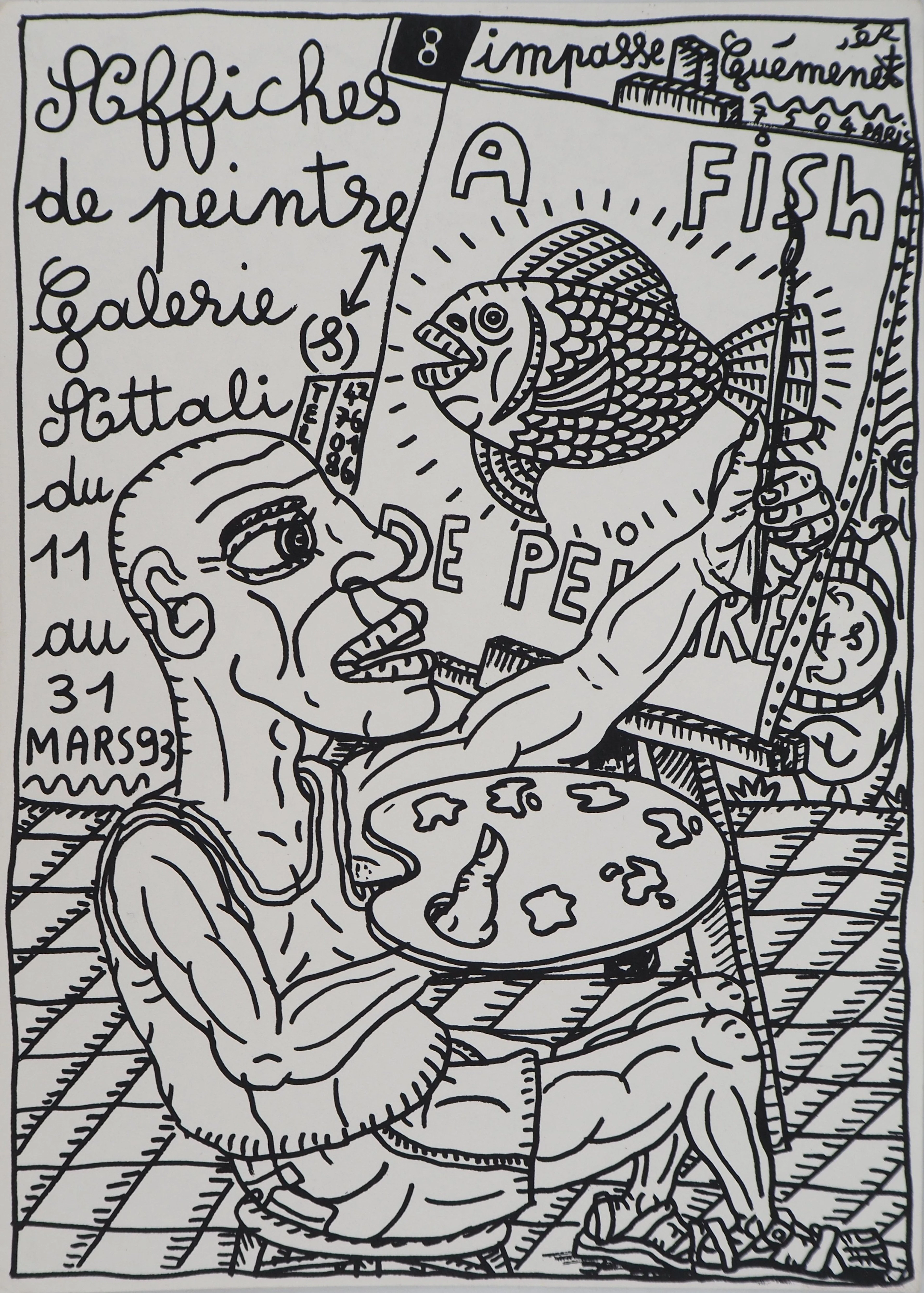 Robert COMBAS : Le peintre et l’A-Fish, Sérigraphie originale signée