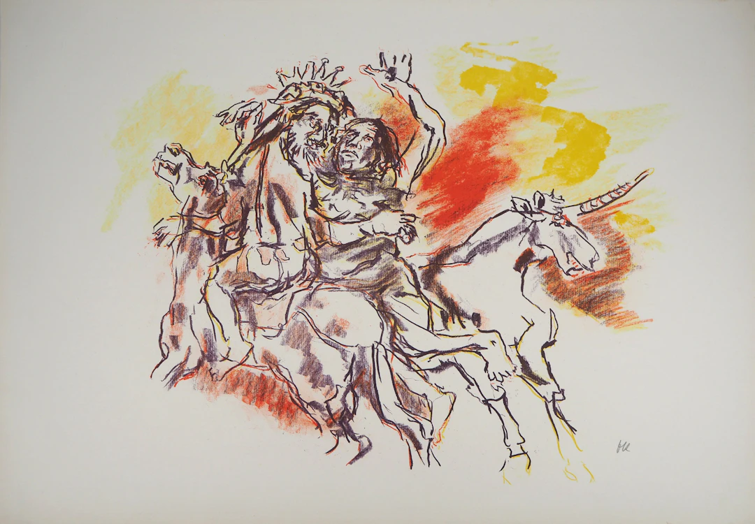 Oskar KOKOSCHKA - Le Roi, la jeune fille et la licorne, 1962 - Lithographie