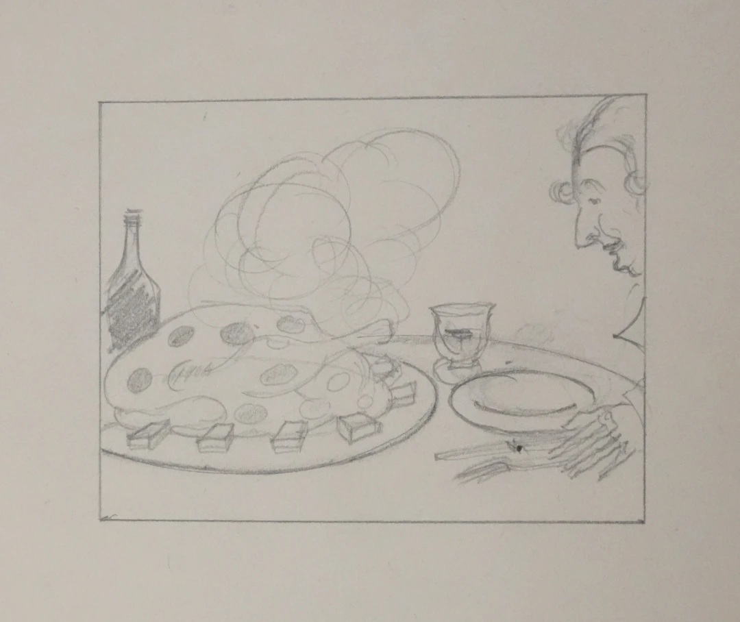 Jean-Emile LABOUREUR : Le plat chaud, Dessin original