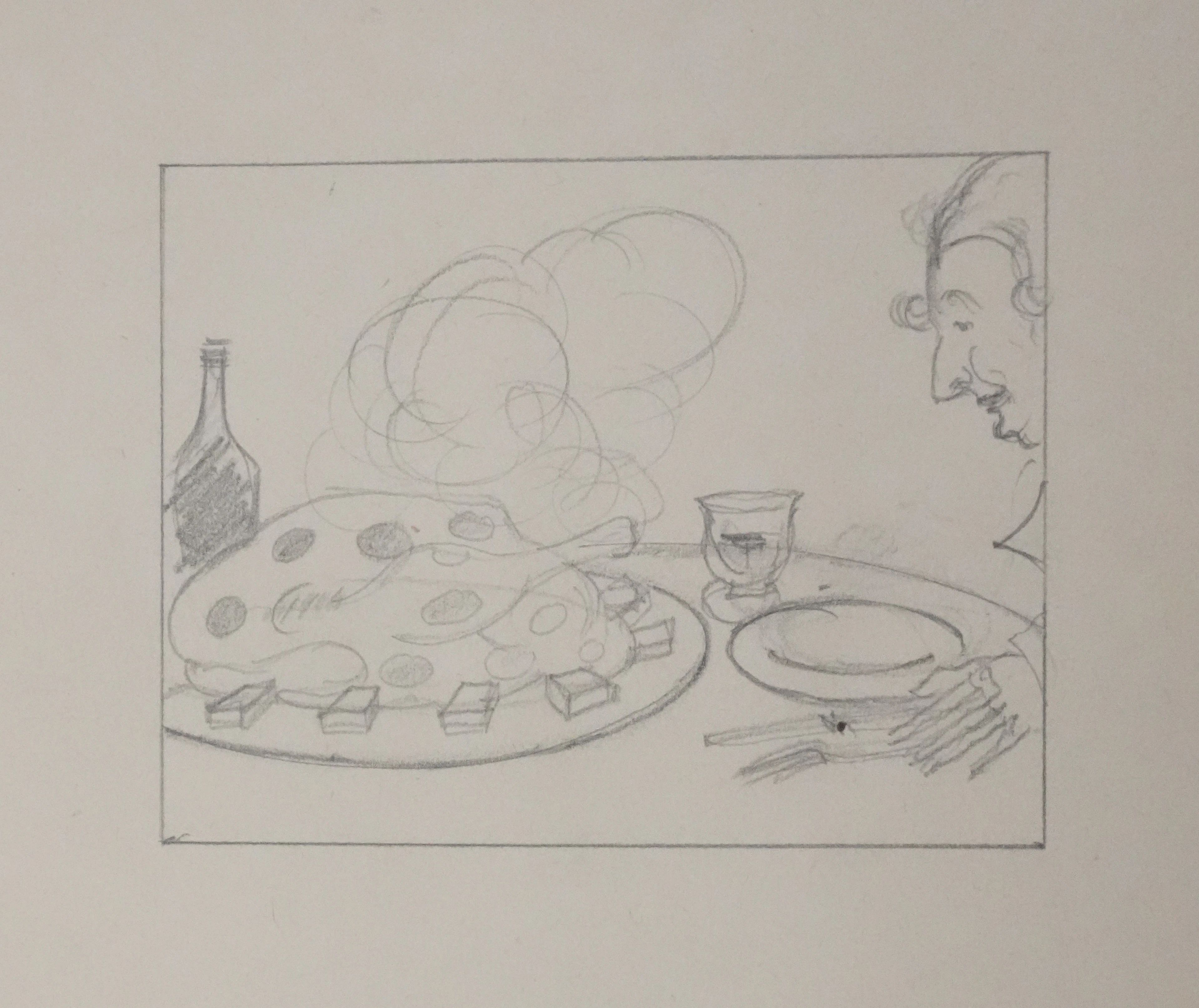 Jean-Emile LABOUREUR : Le plat chaud, Dessin original