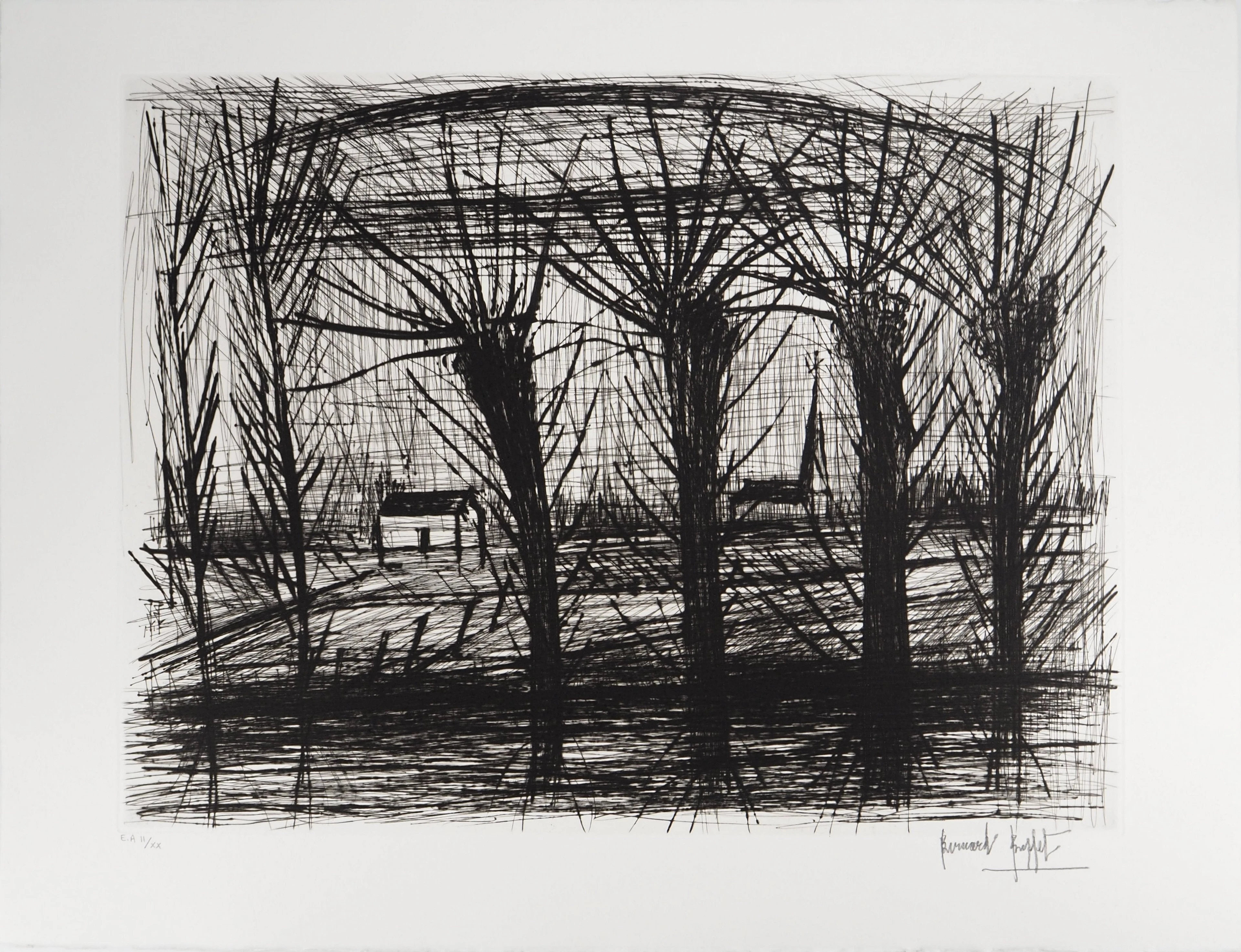Bernard BUFFET : Saules au bord de la rivière, Gravure originale signée
