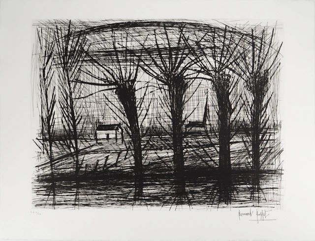 Bernard BUFFET : Saules au bord de la rivière, Gravure originale signée