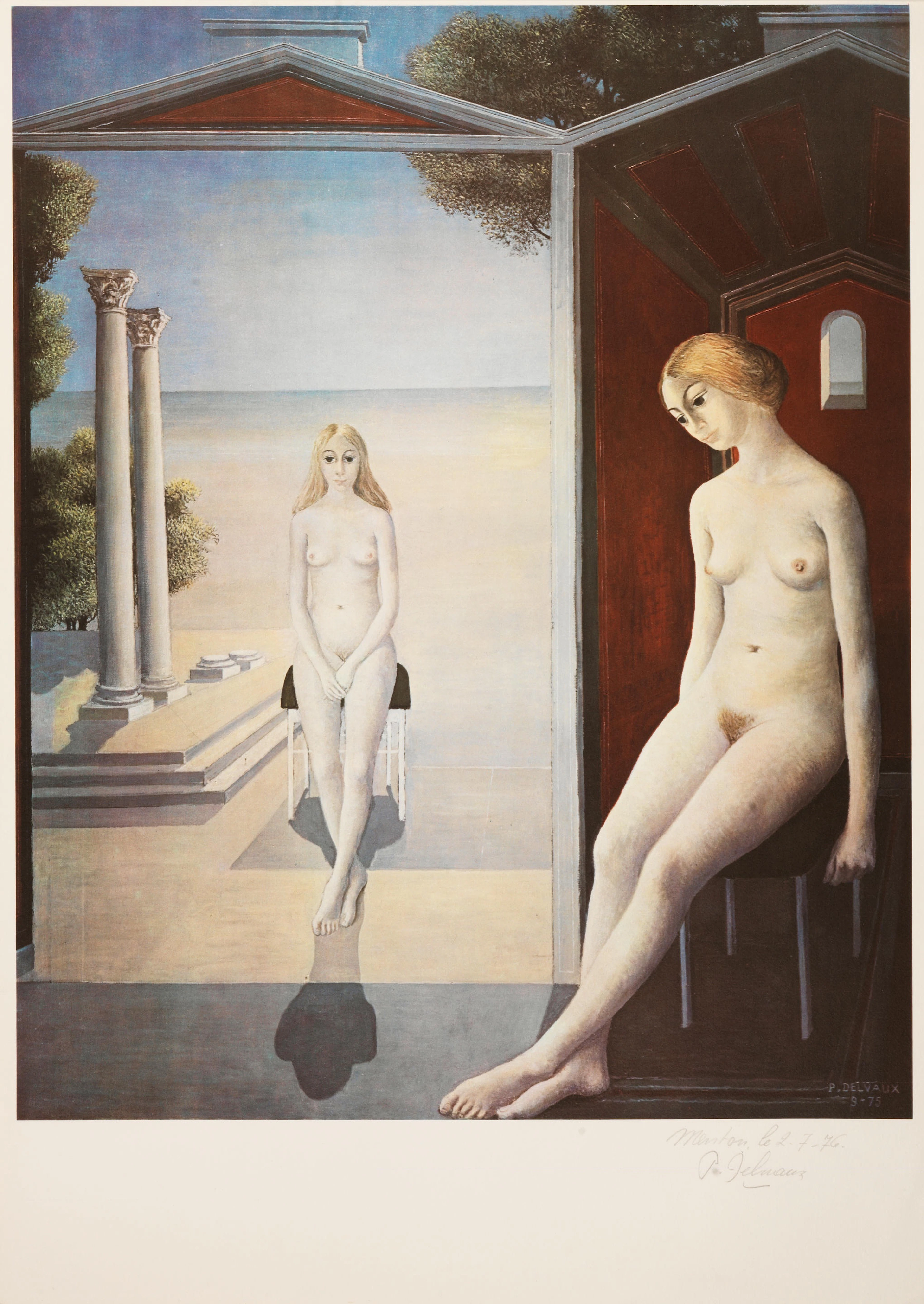 Paul Delvaux - Femmes nues au bord de la mer - Lithographie signée et numérotée