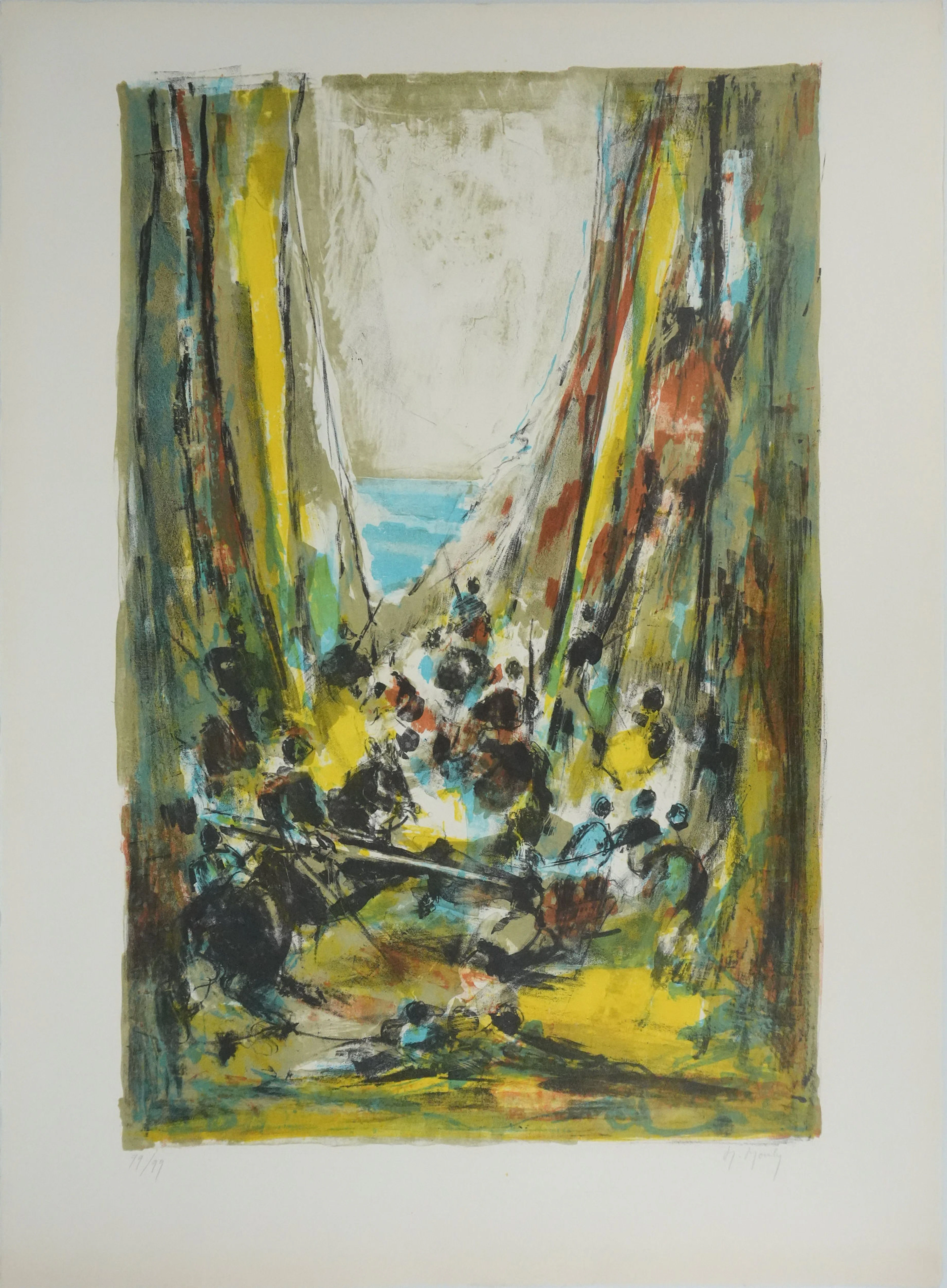 Marcel MOULY : Combat dans la brèche, Lithographie originale signée
