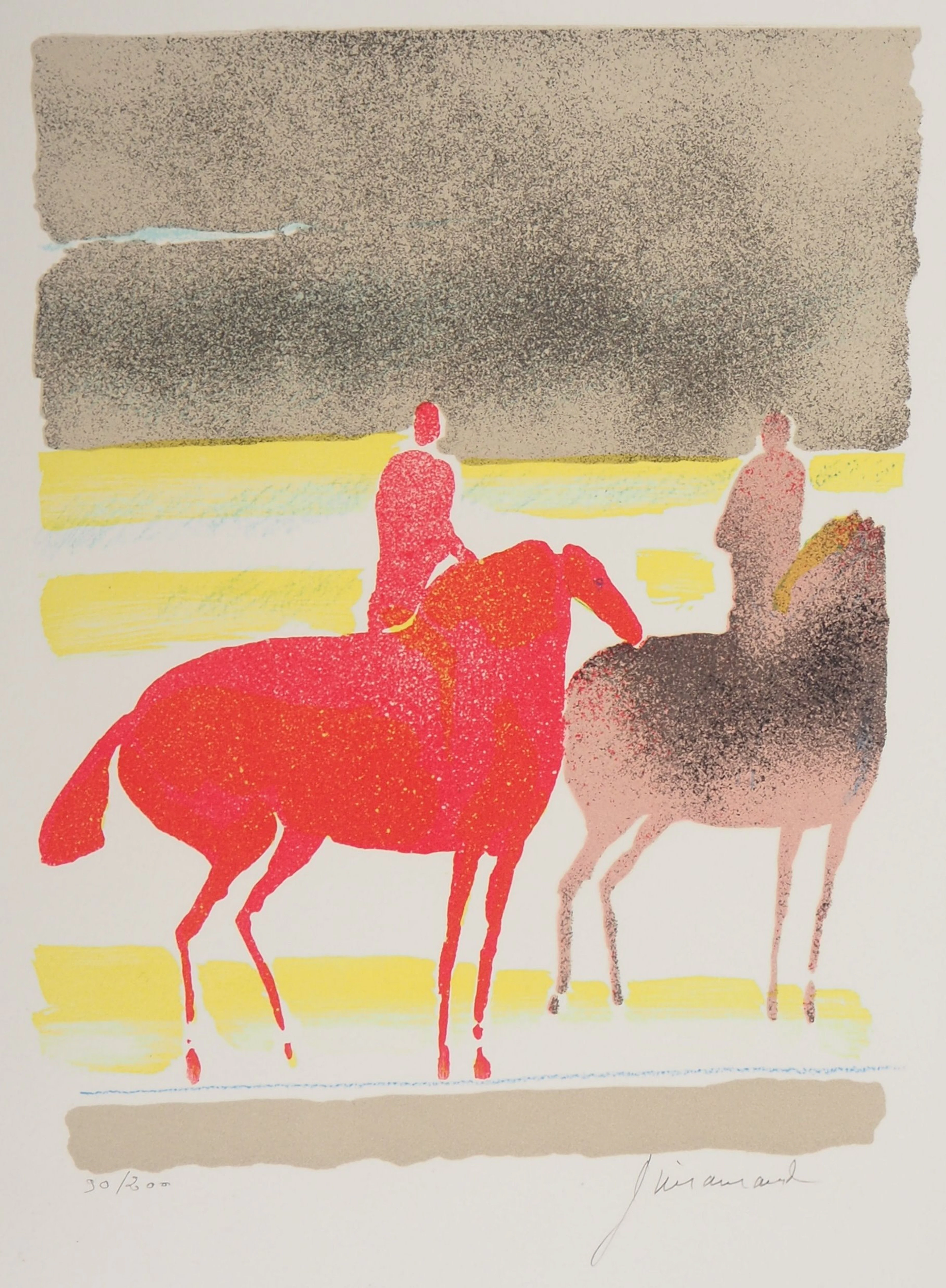 Paul GUIRAMAND : Deux cavaliers - Lithographie originale signée