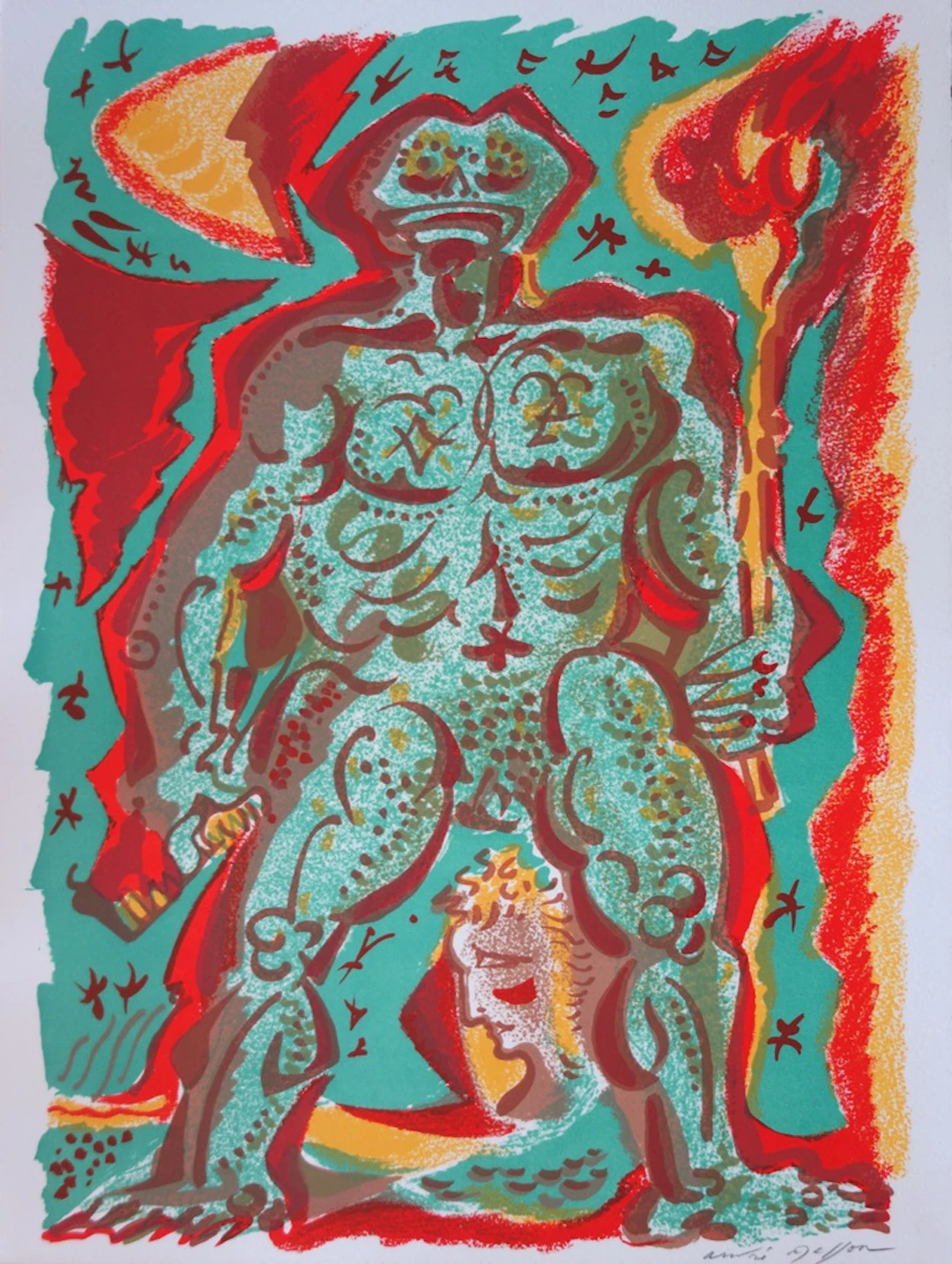 André MASSON : Dieu du feu - Lithographie originale Signée