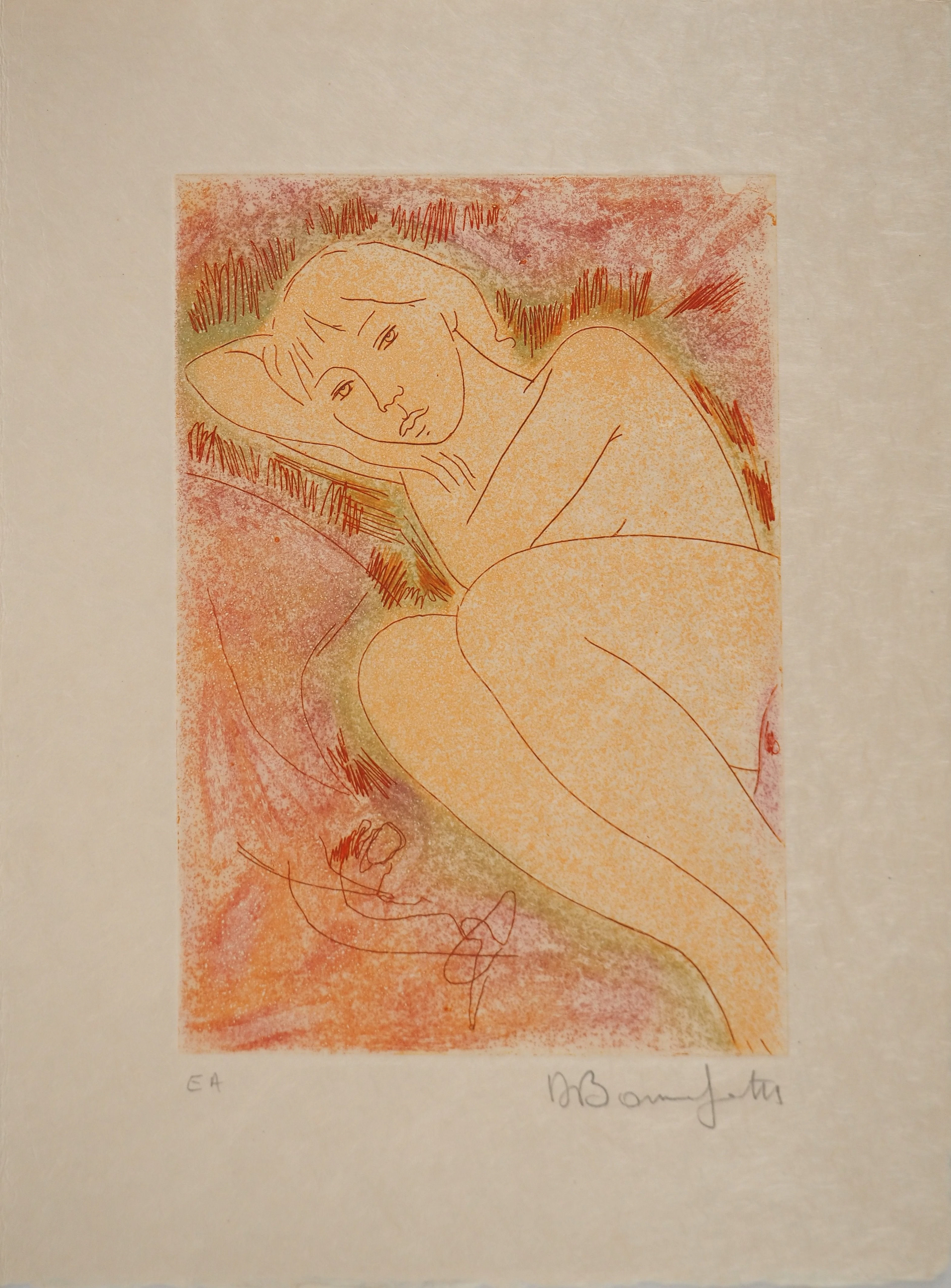 Alain BONNEFOIT : Courtisane au repos, Gravure originale signée