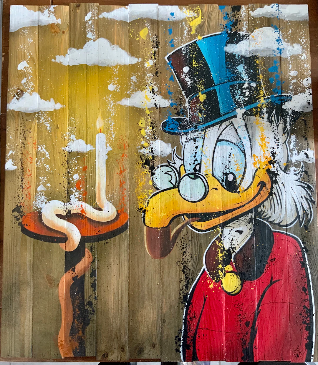 Skayzoo - La lampe du philosophe Picsou - Technique mixte sur bois