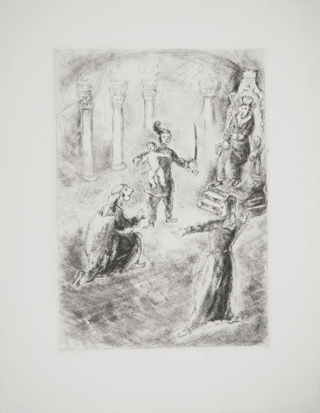 Marc CHAGALL : Le jugement de Salomon, Gravure originale signée