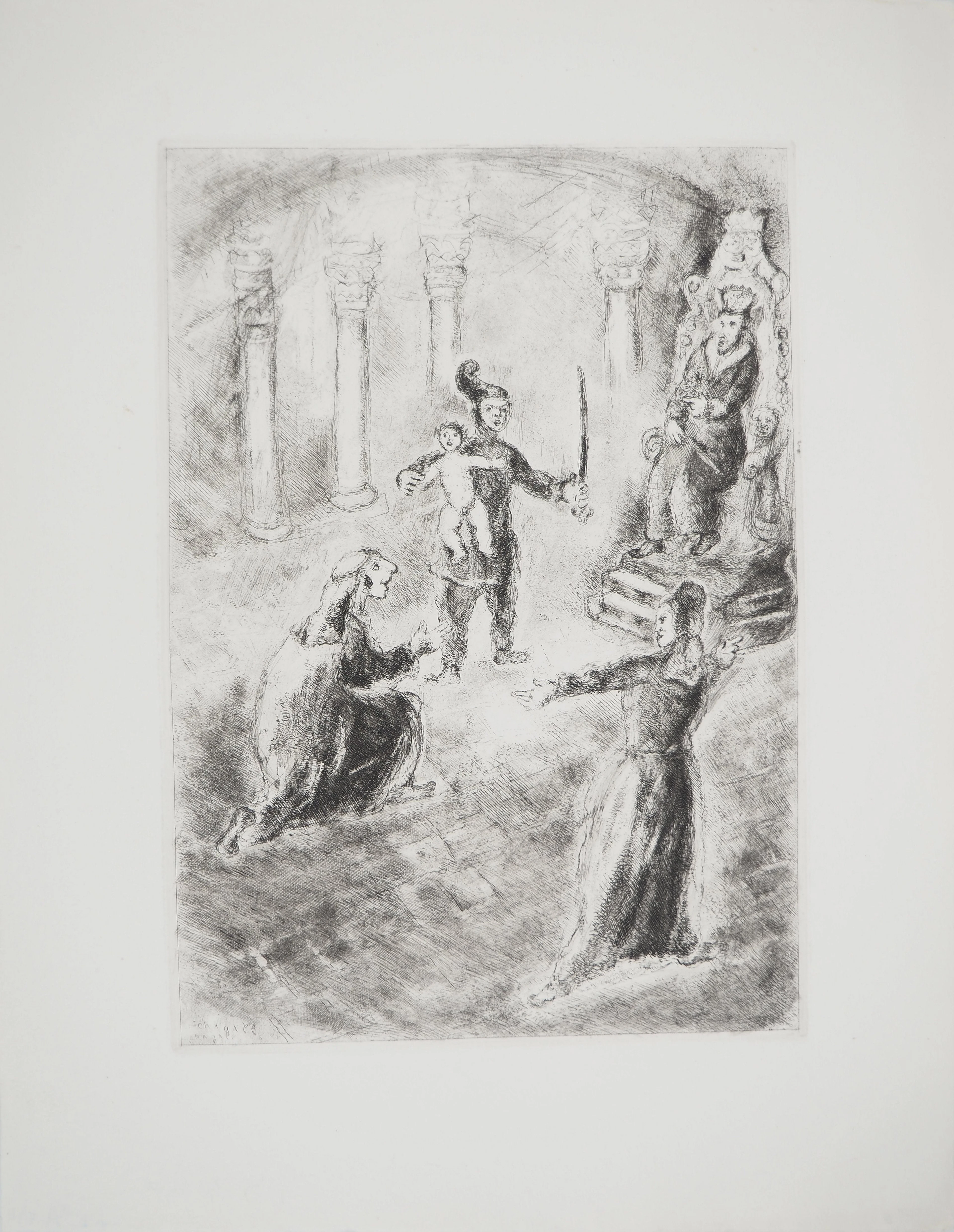 Marc CHAGALL : Le jugement de Salomon, Gravure originale signée