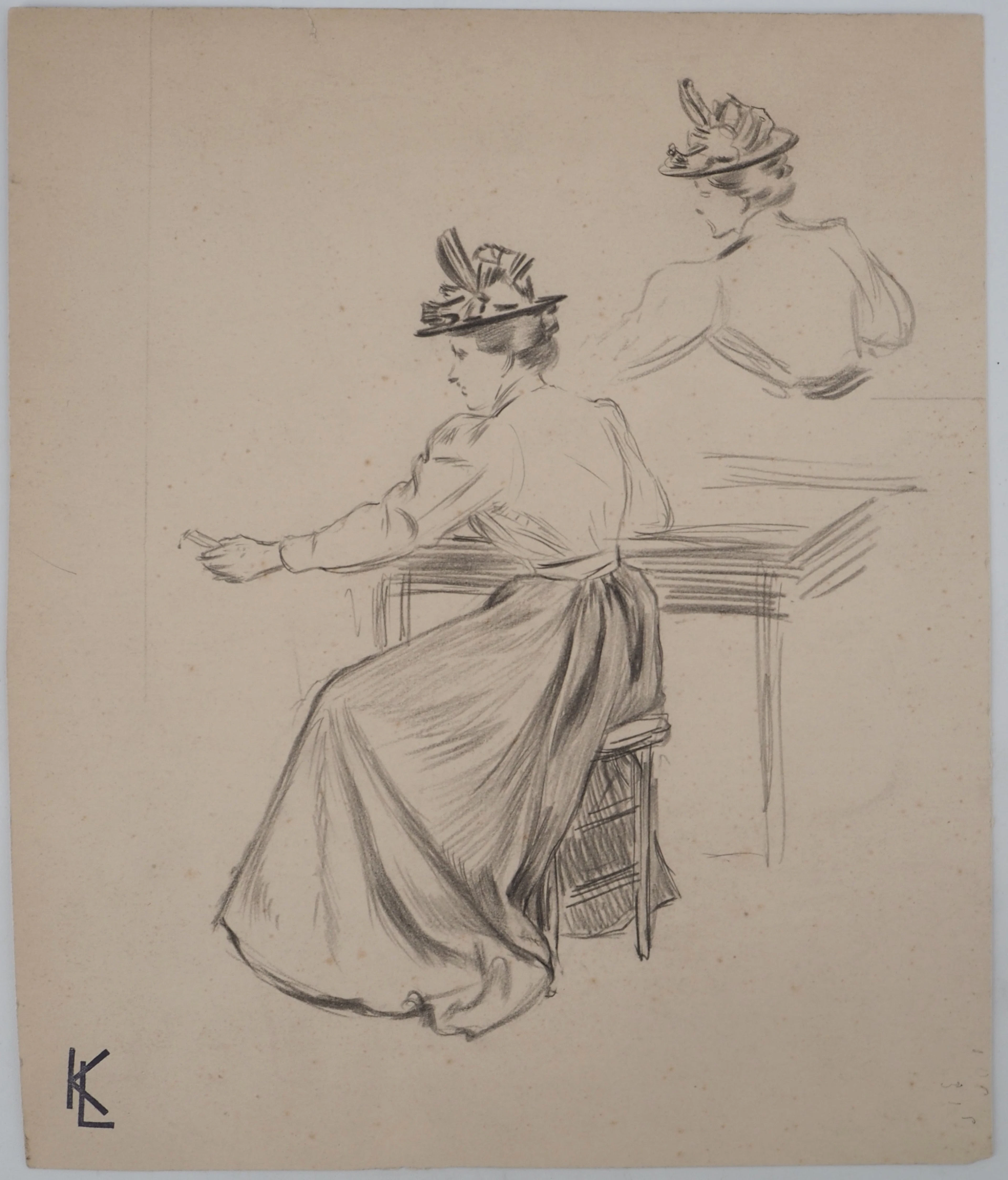 Léopold Franz KOWALSKI: La dame au chapeau, dessin original