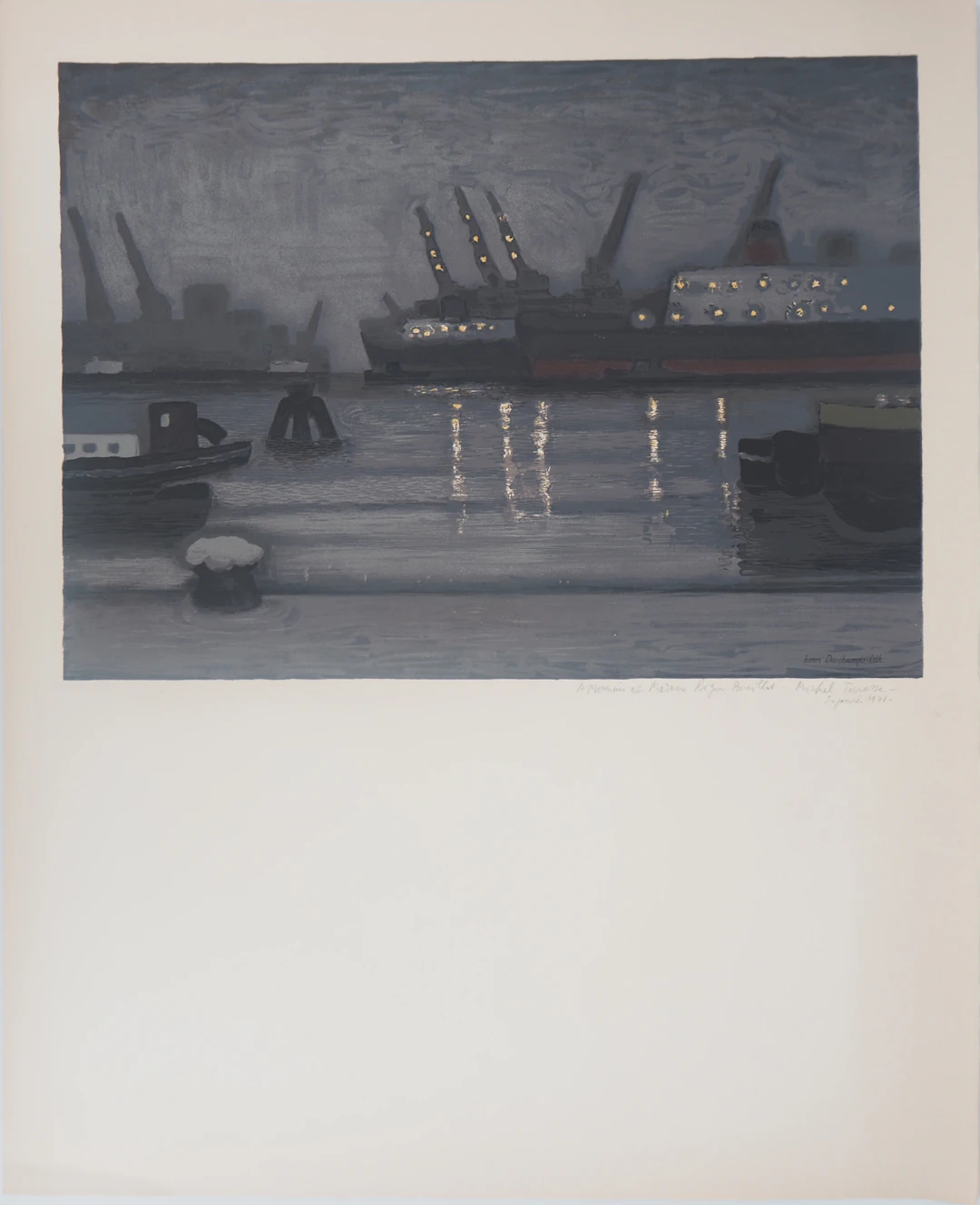Michel TERRASSE - Port à la nuit tombée, 1971 - Lithographie originale signée