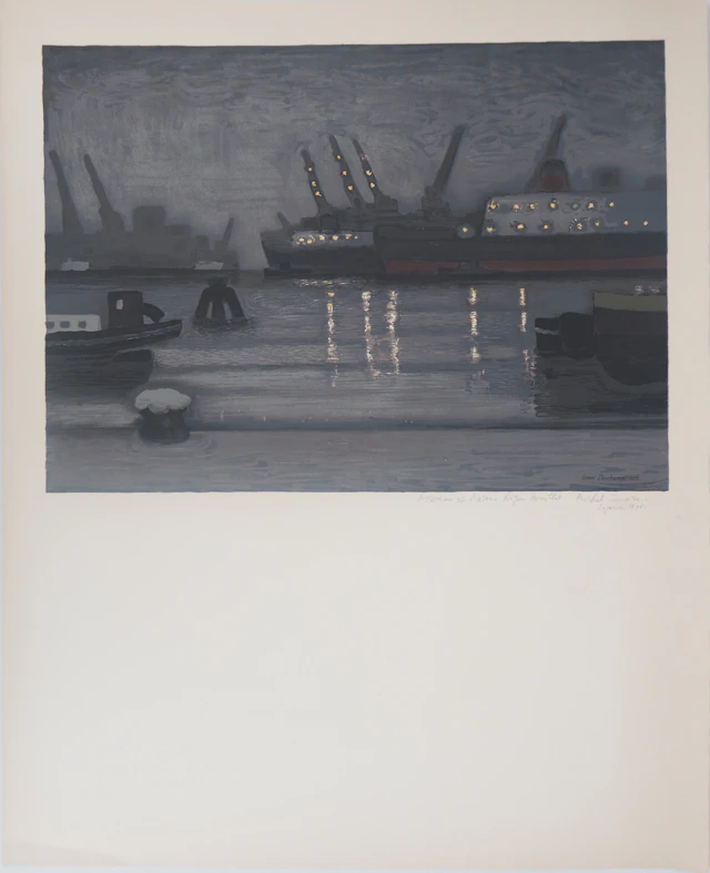 Michel TERRASSE - Port à la nuit tombée, 1971 - Lithographie originale signée