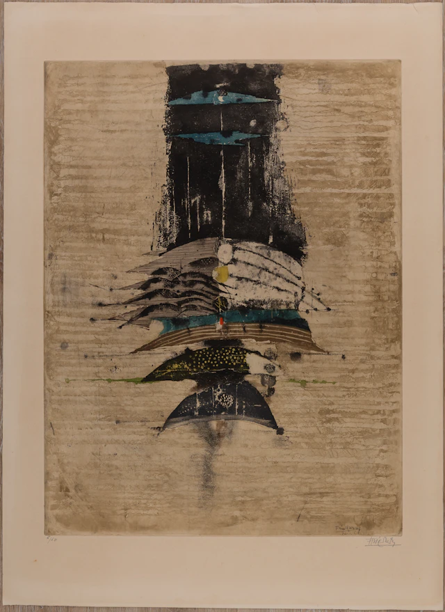 Johnny FRIEDLAENDER : Composition aux oiseaux bleus - Gravure originale signée