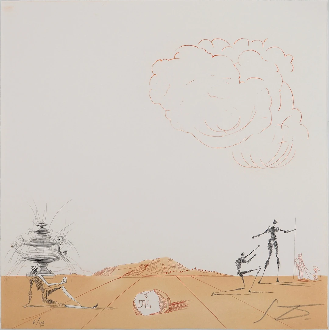 Salvador DALI : Paysage ibérique : Amour, Gravure originale signée