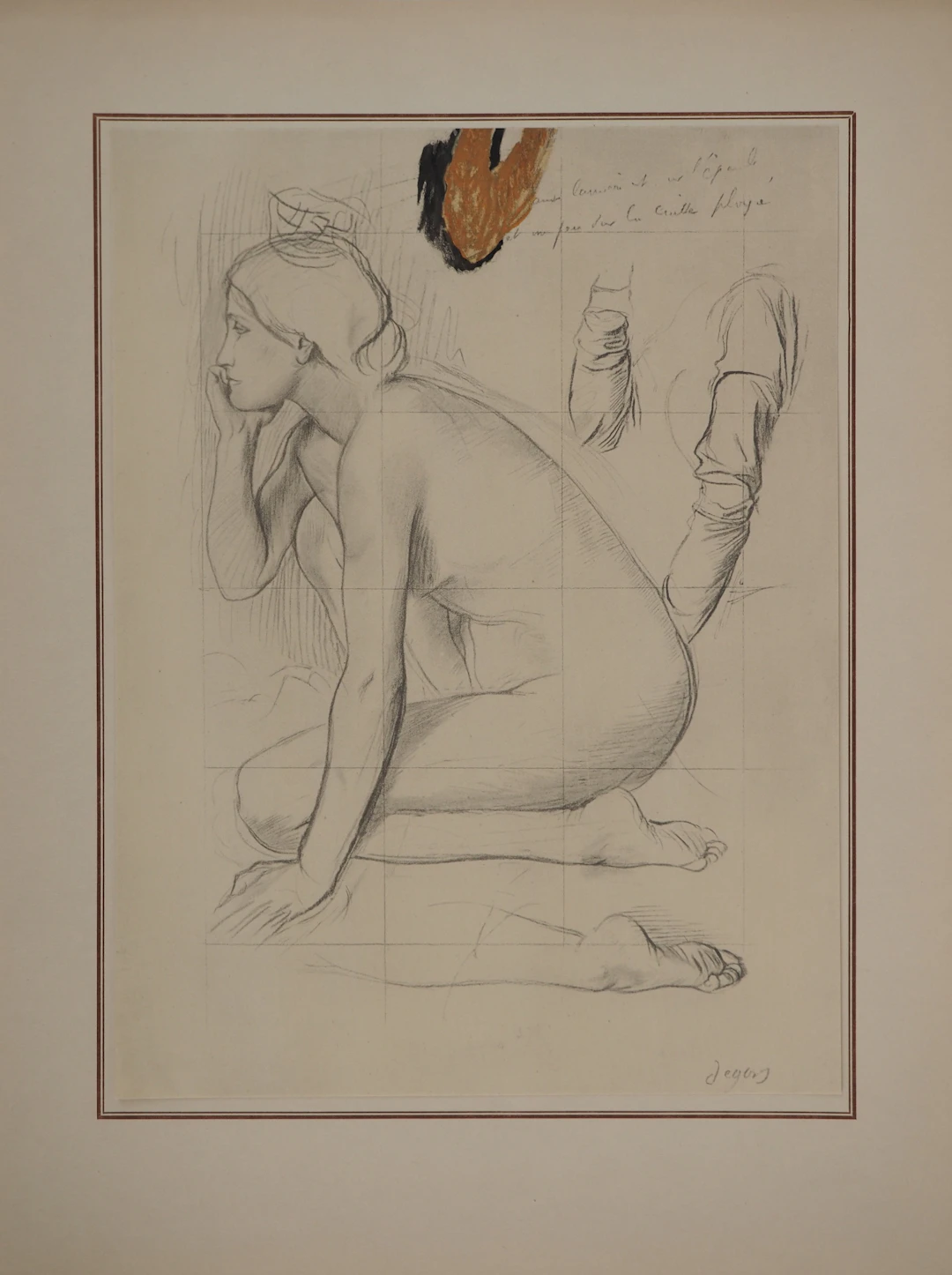 Edgar DEGAS : Etude pour nue accroupie, Lithographie et pochoir signée