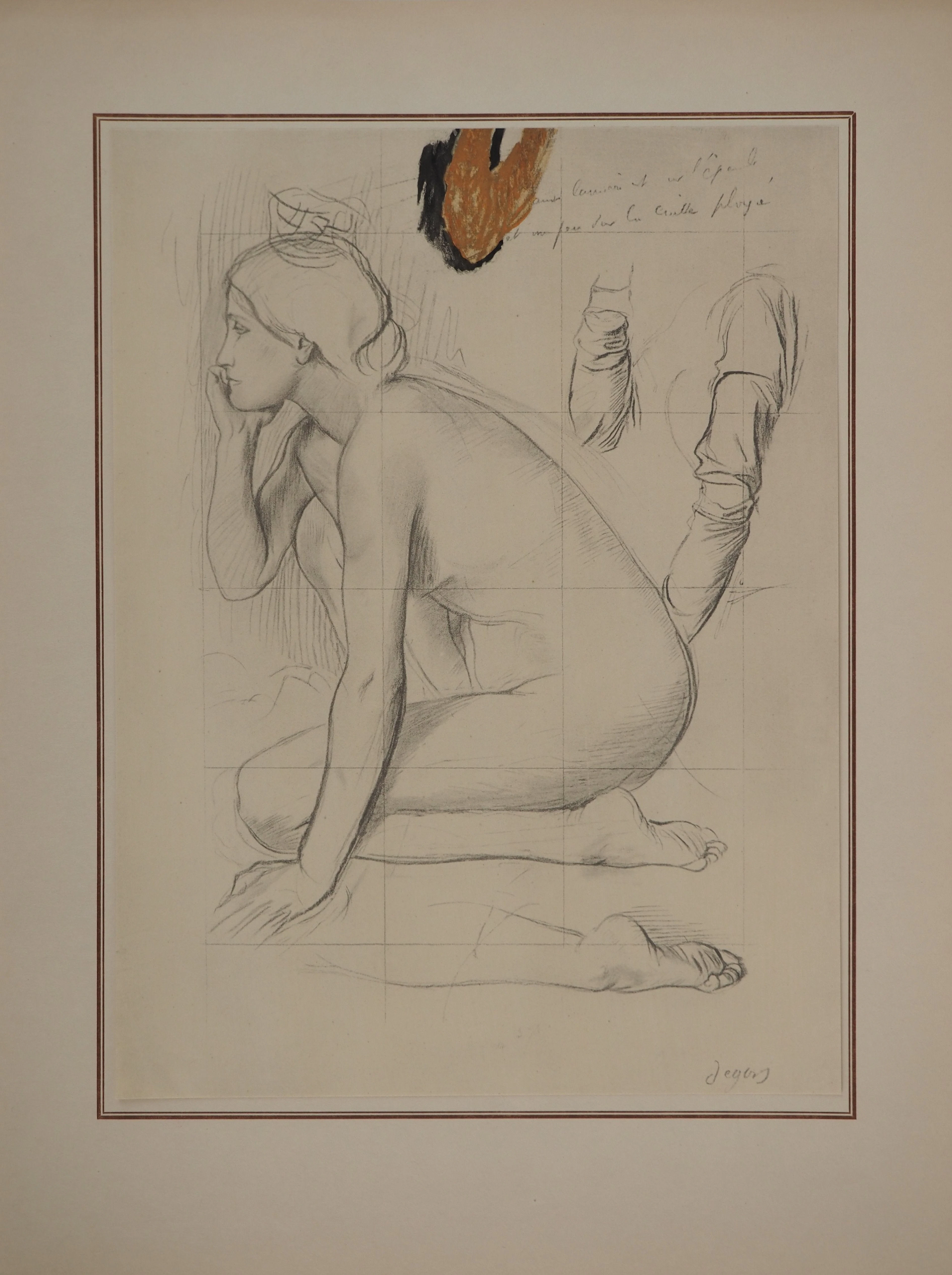 Edgar DEGAS : Etude pour nue accroupie, Lithographie et pochoir signée