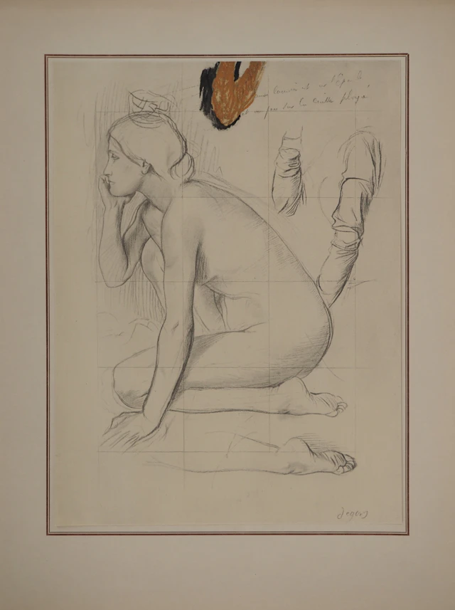 Edgar DEGAS : Etude pour nue accroupie, Lithographie et pochoir signée