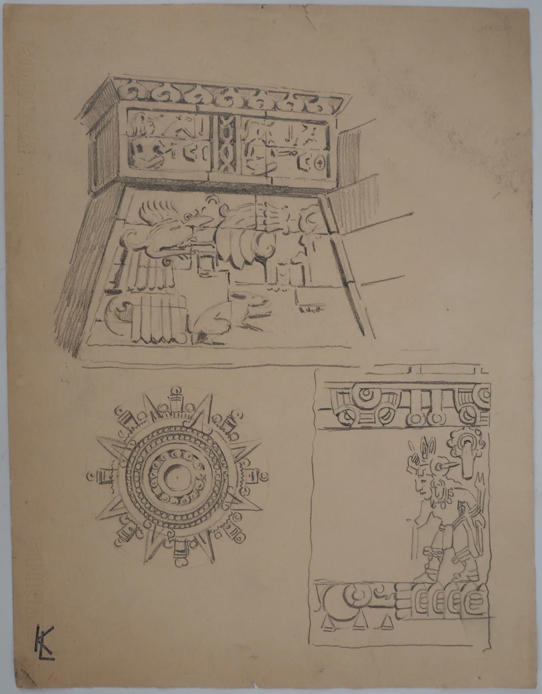 Léopold Franz KOWALSKI: Etude de la culture amérindienne, dessin original