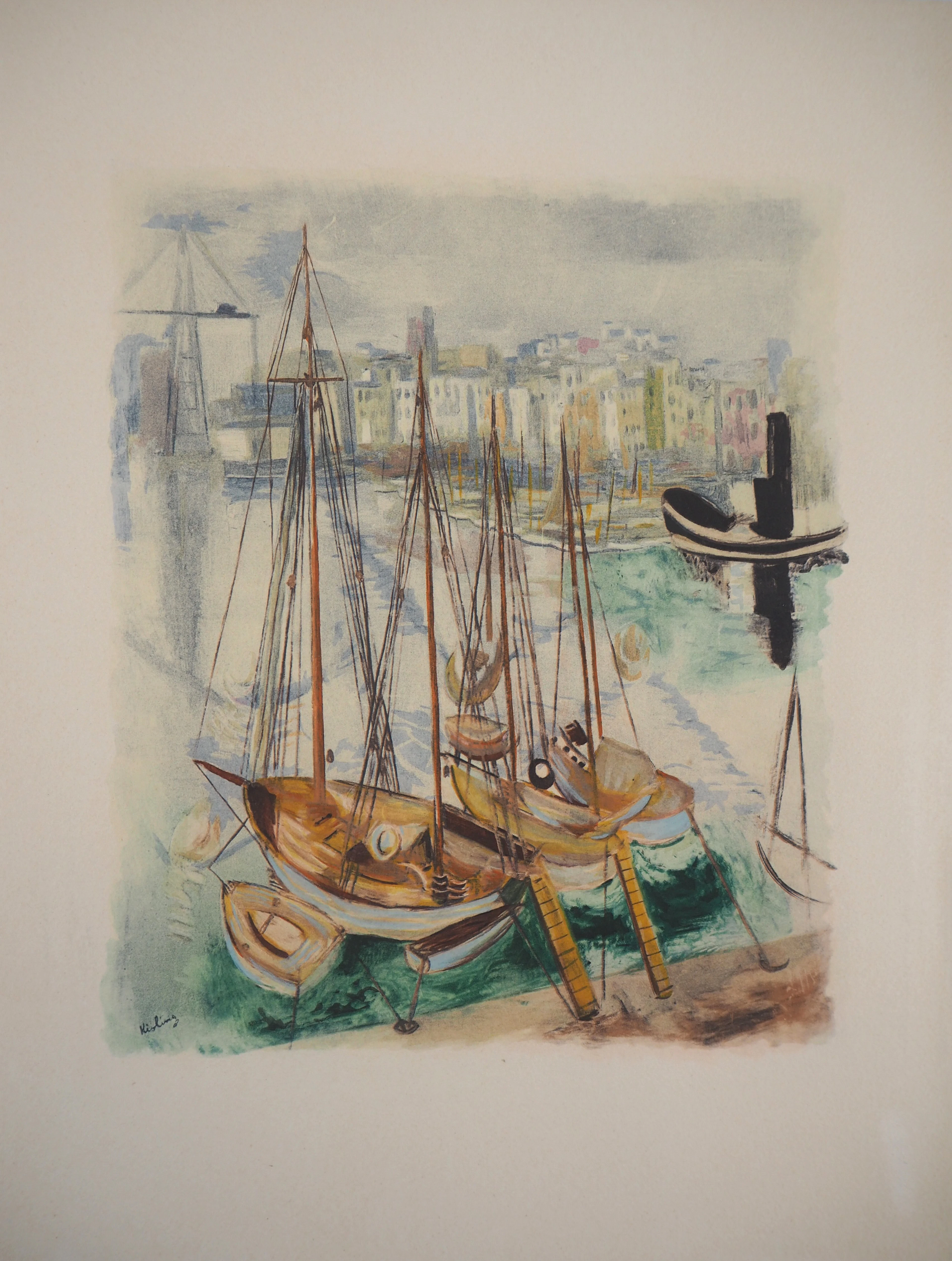 Moïse KISLING : Provence, les voiliers au mouillage - Lithographie Originale