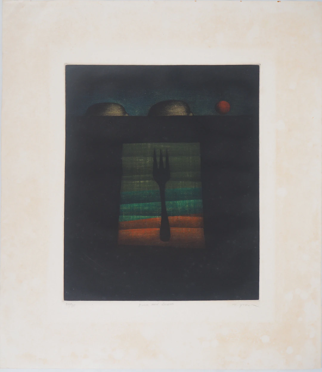 Tomoé YOKOI : Fork and Lemon - Gravure originale signée